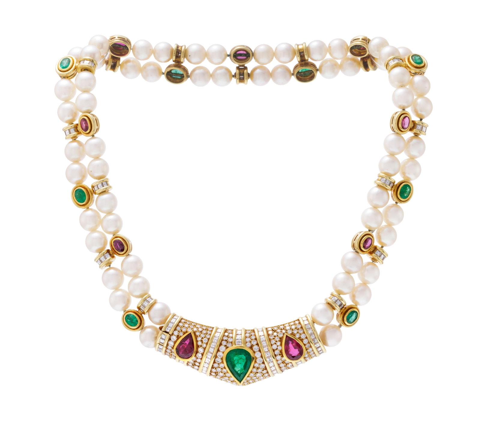 Collier composé de 2 rangs de perles de culture blanches alternées d'éléments en (1 of 4)