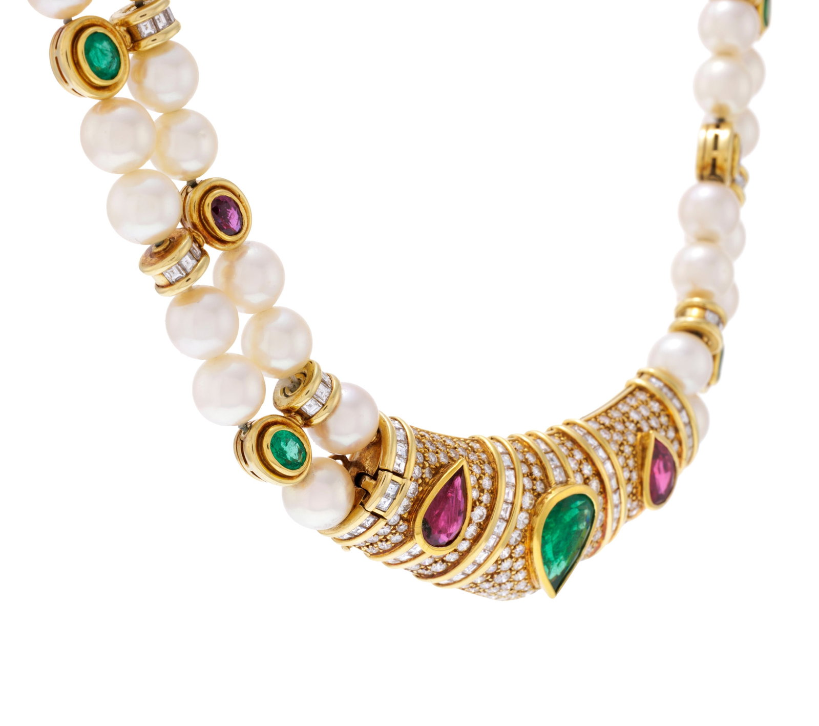 Collier composé de 2 rangs de perles de culture blanches alternées d'éléments en - 2