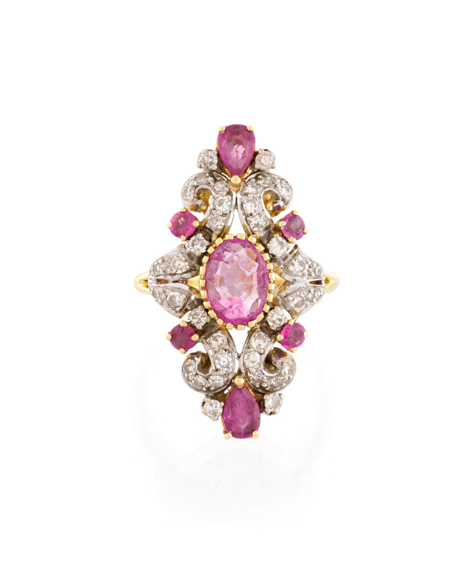 Adler, bague 2 ors 585 sertie de saphirs roses et de diamants taille 8/8, signée, doigt 56-16,  (1 of 4)