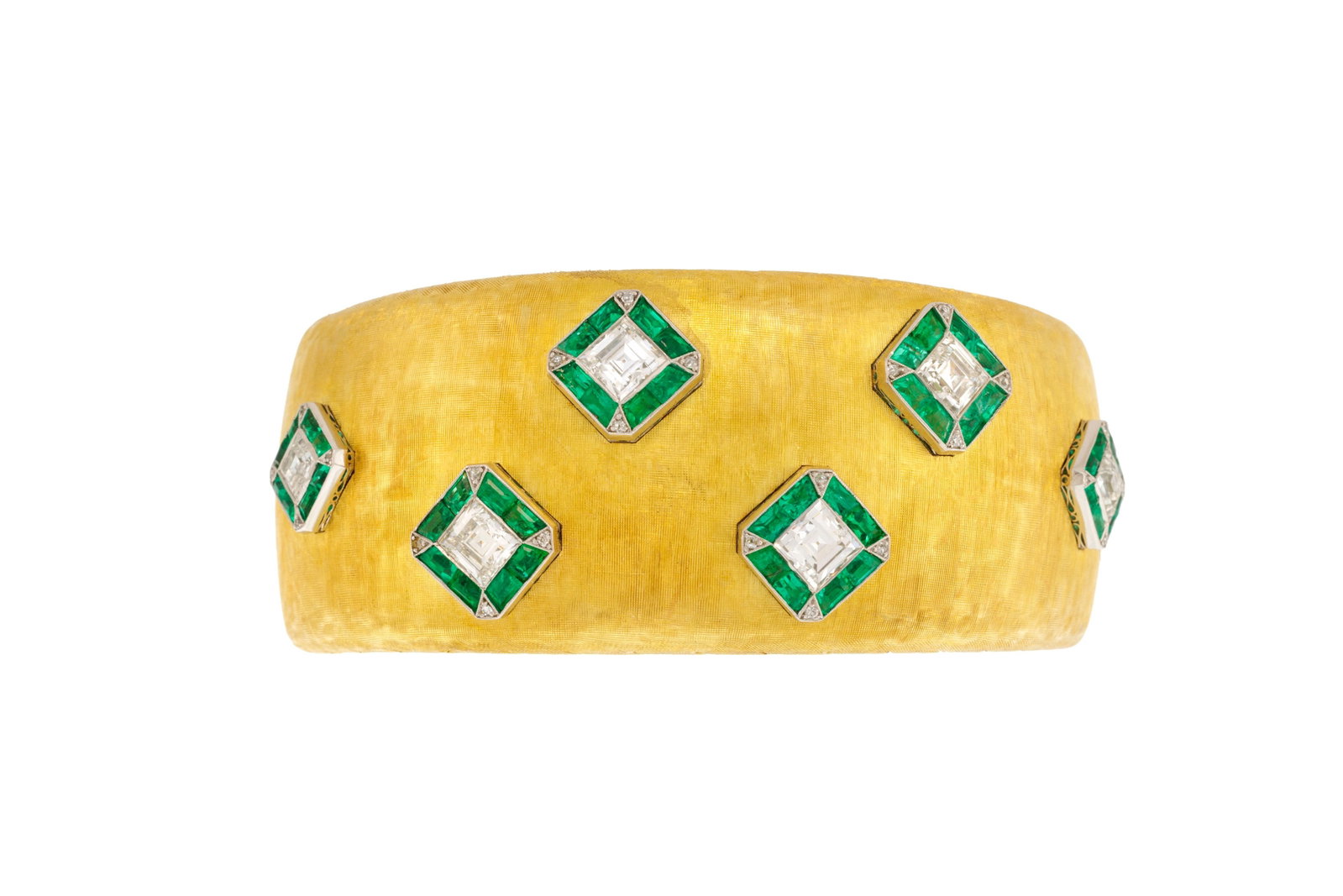 Bracelet manchette or 750 brossé orné d'éléments carrés à pans coup (1 of 4)