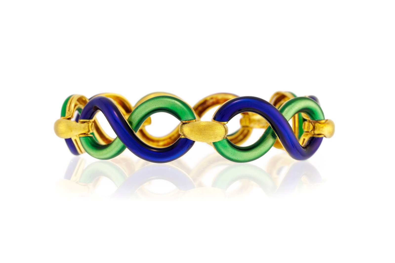 Bracelet or 750 alternant des maillons en '8' émaillés et d'autres bombés, signé (1 of 3)