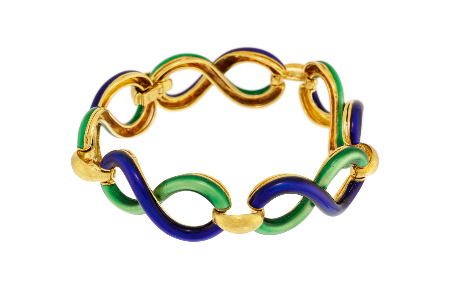Bracelet or 750 alternant des maillons en '8' émaillés et d'autres bombés, signé - 2