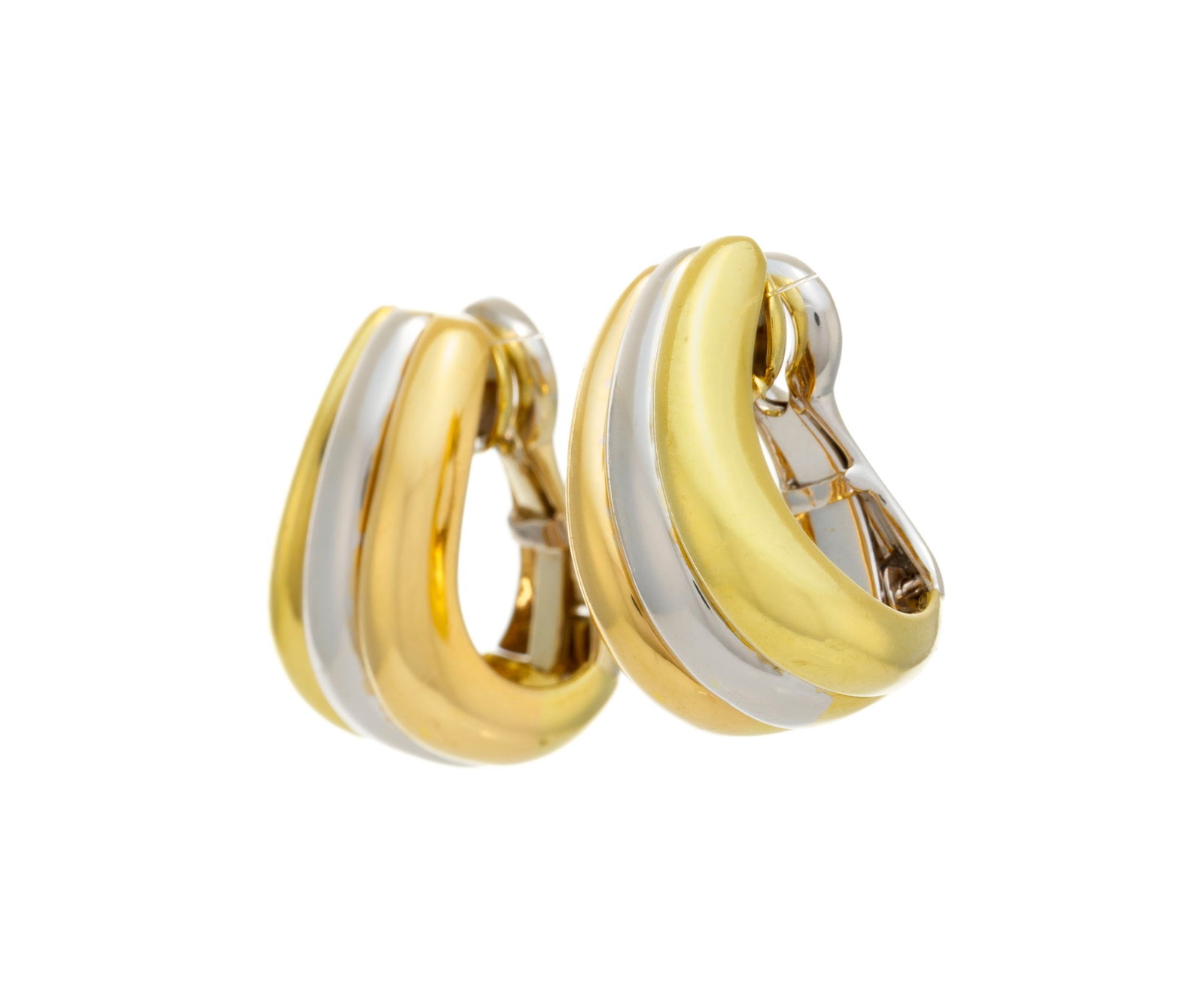 Paire de clips d'oreilles 2 ors 750 godronnés, h. 2.2 cm, 25g - 2