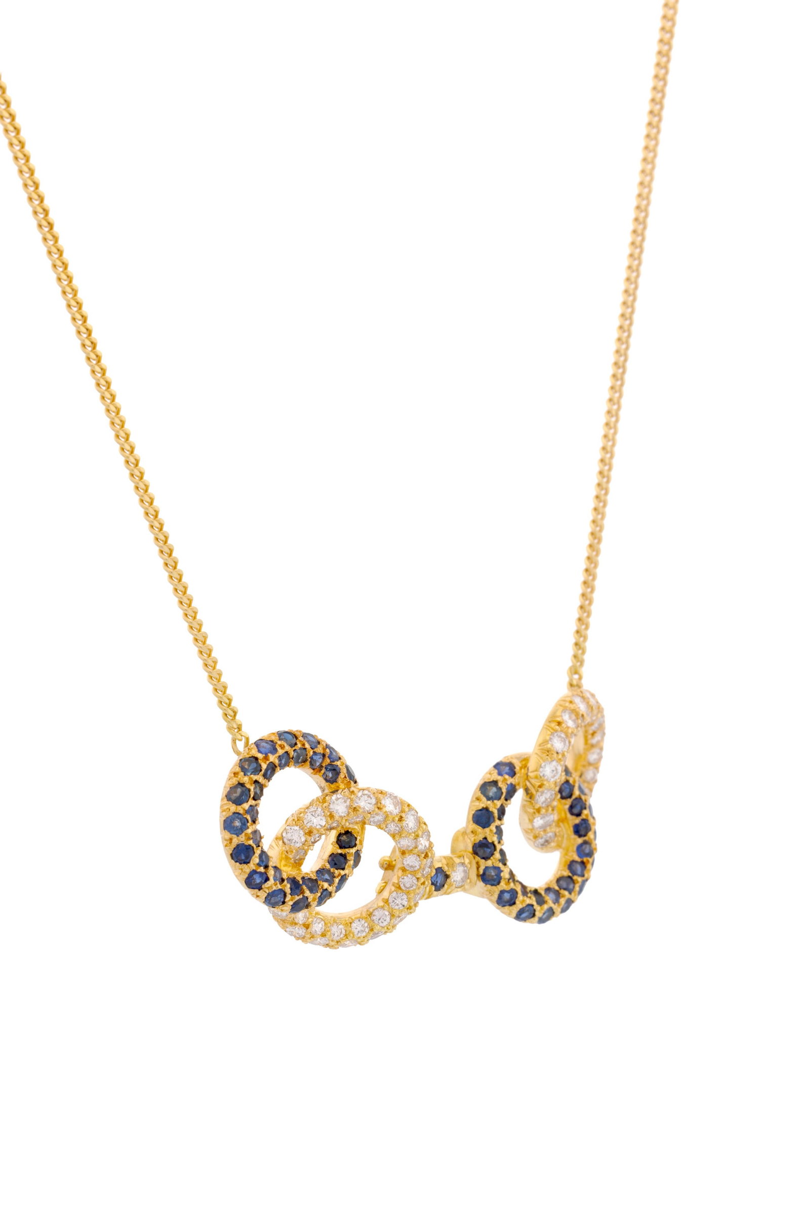 Collier or 750 à maille gourmette limée retenant un centre composé d'élémen - 2