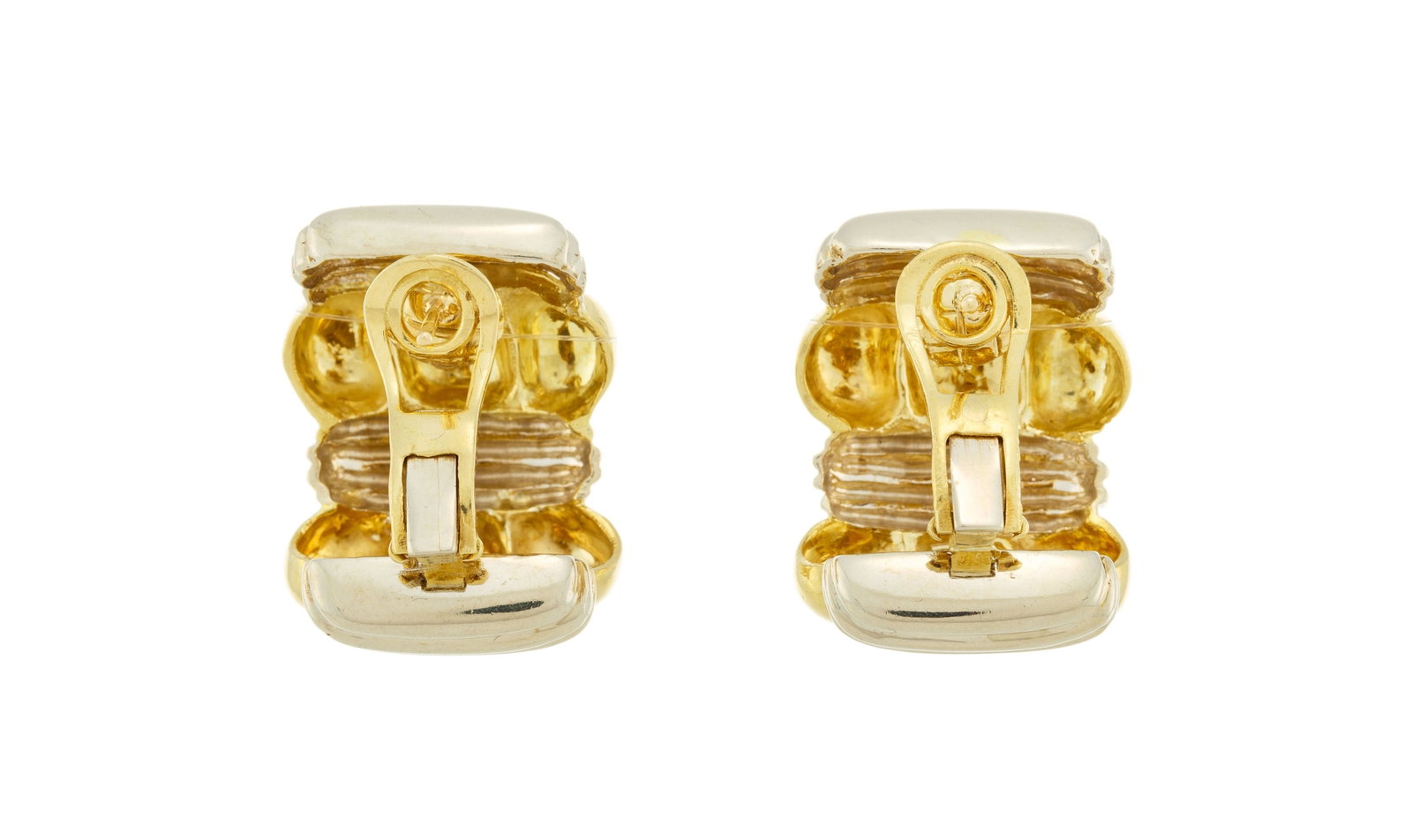 Paire de boucles d'oreilles 2 ors 750 godronnés, h. 2.5 cm, 29g - 3