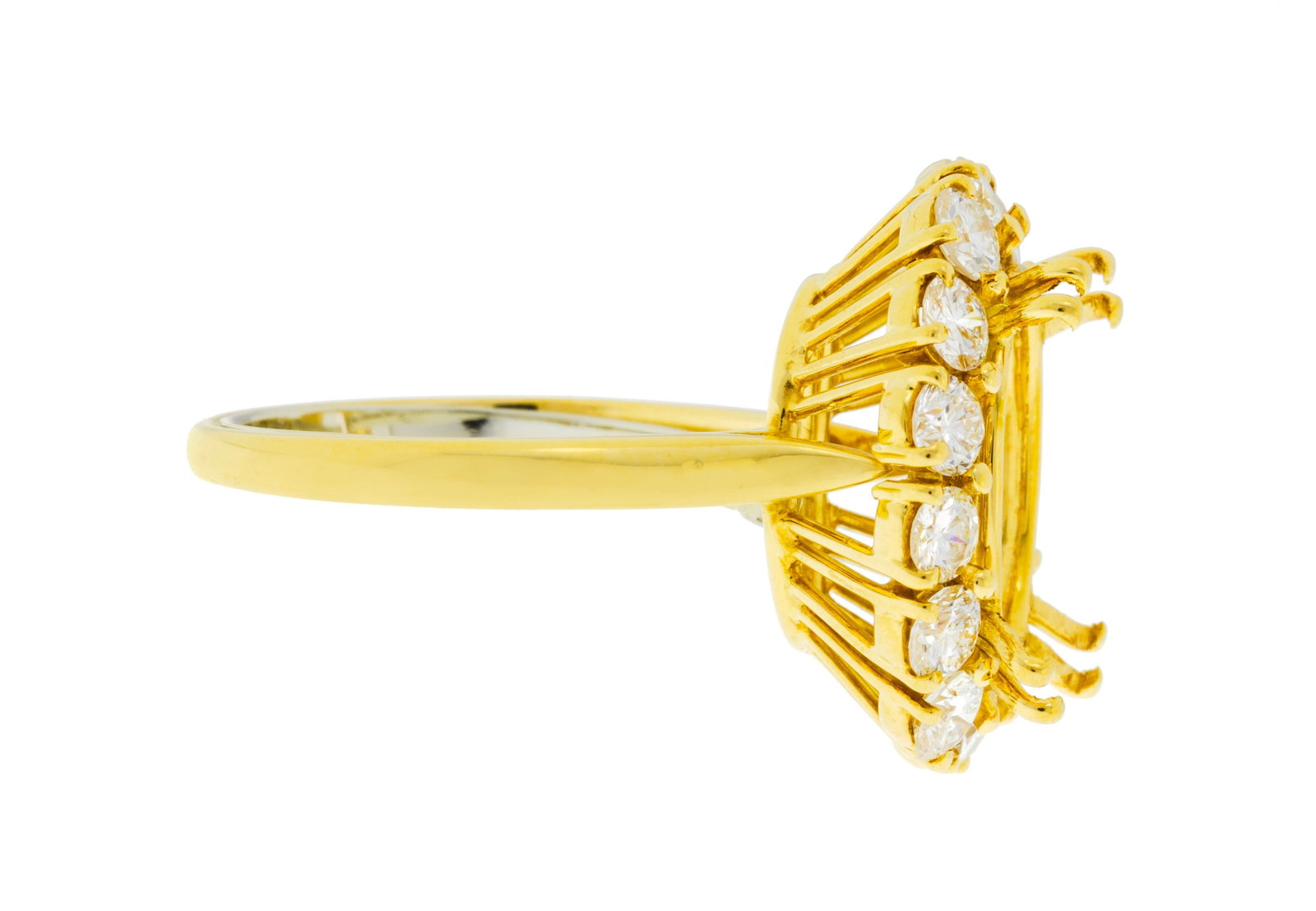 Monture de bague or 750 sertie de diamants taille brillant entourant un châton ovale vide, doig - 2