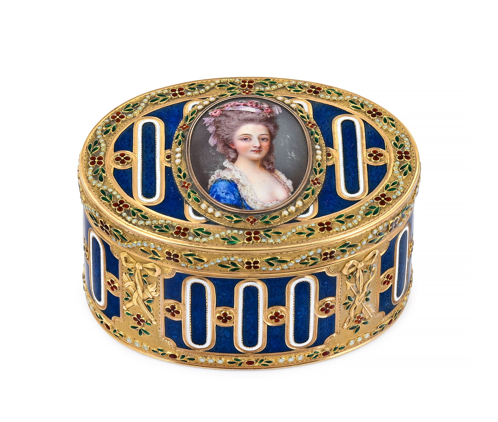 Tabatière ovale en or et émail, centré d'un portrait de Marie Antoinette en émail plein, France (1 of 7)