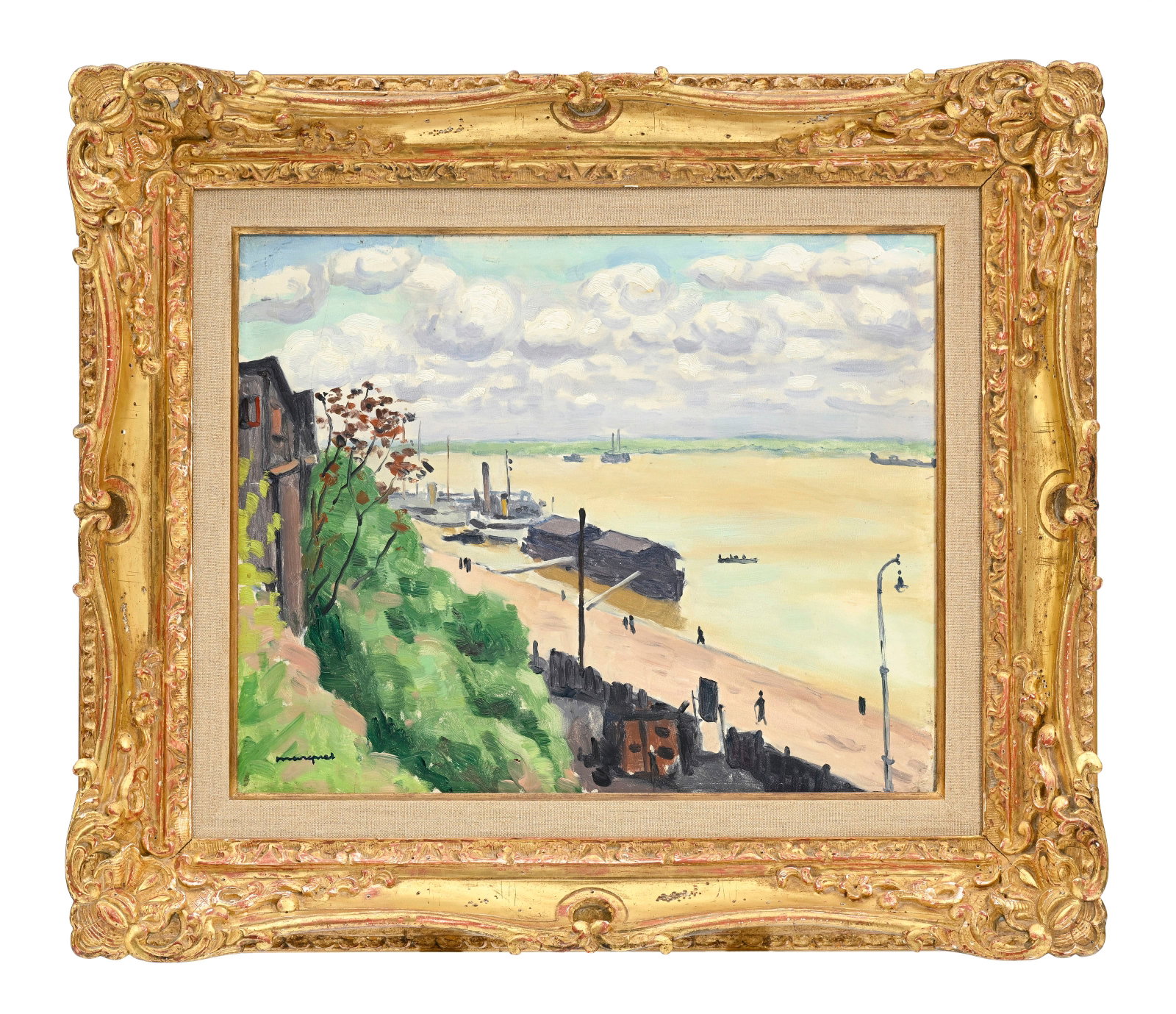 Albert Marquet (1875-1947), Paysage du Danube ? Galatz , 1933, huile sur panneau, sign?e, 33x41 cm: Albert Marquet (1875-1947), Paysage du Danube ? Galatz , 1933, huile sur panneau, sign?e, 33x41 cm Avis d'inclusion au catalogue raisonn? d'Albert Marquet par le Wildenstein Plattner Institute, New Yo