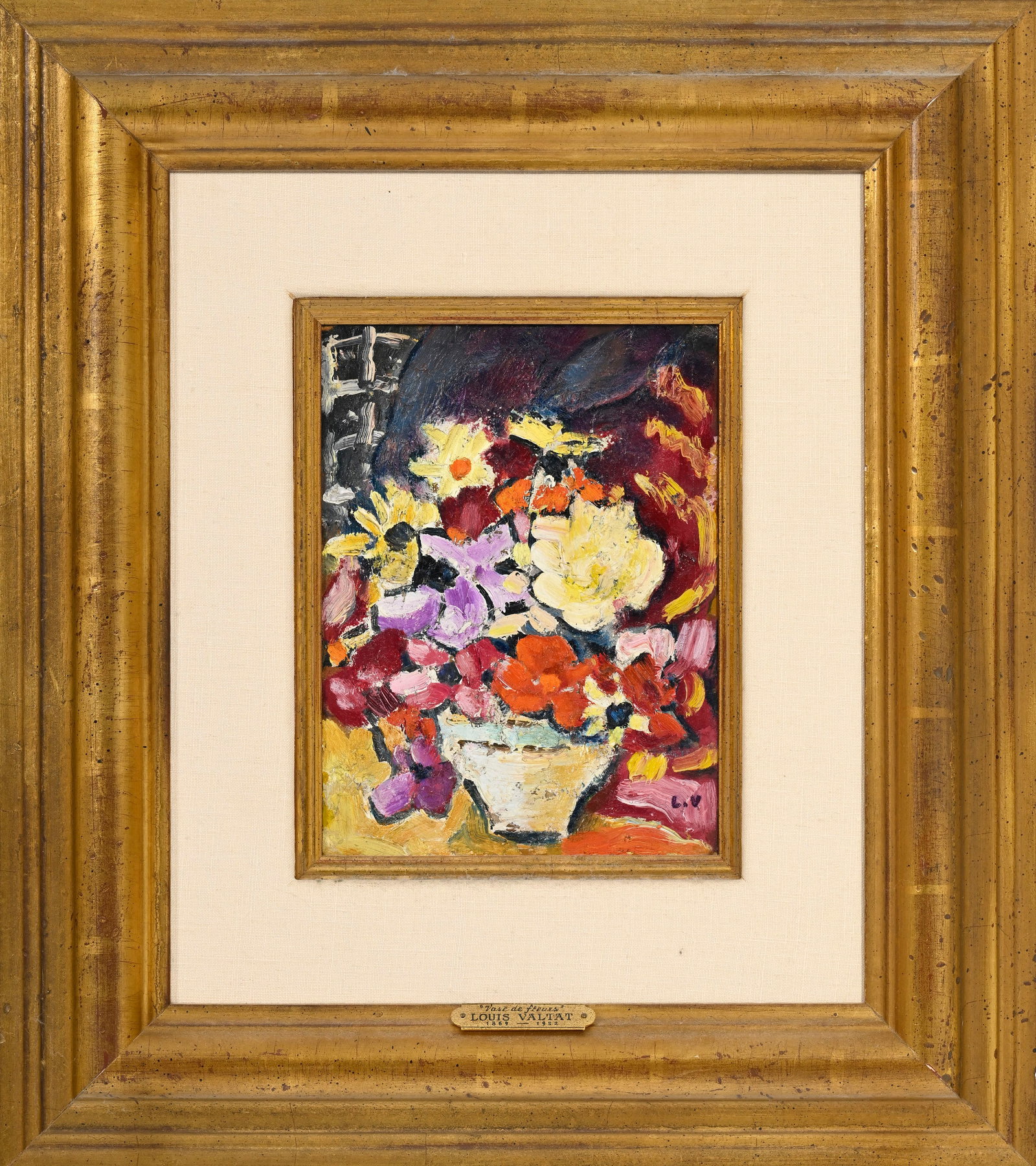 Louis Valtat (1869-1952), Vase de fleurs , 1942, huile sur carton, tampon du monogramme L.V. , (1 of 4)