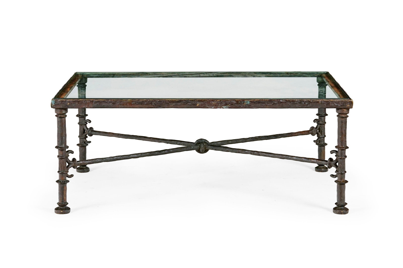 Diego Giacometti (1902-1985), Table Grecque , c. 1965, bronze patin? brun, plateau en verre, (1 of 11)