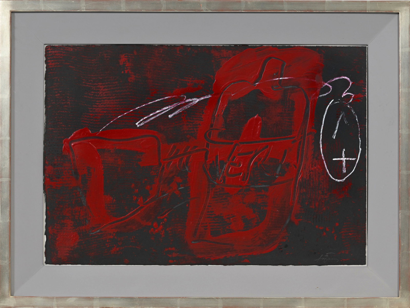 Antoni Tapiès (1923-2012), Roig sobre negre , 1990, huile et craie sur papier, signée, 38,5x56 cm (1 of 4)