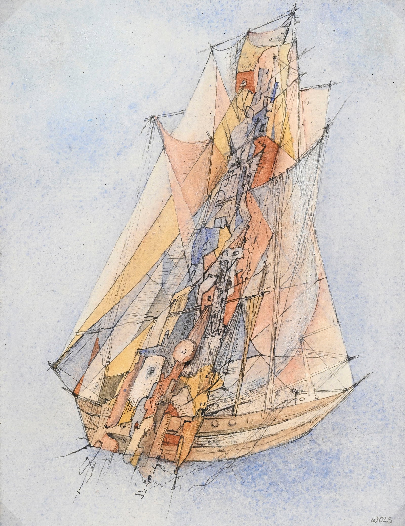 Otto Wols (1913-1951), Voilier au large , 1949, gouache et encre sur papier, sign?e, 17x13 cm (1 of 4)