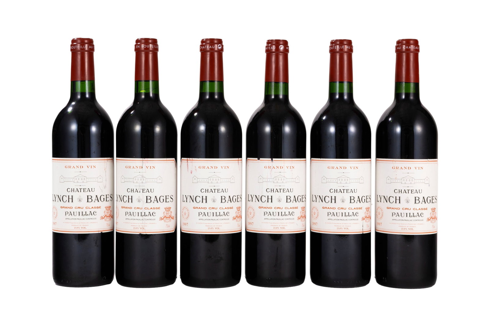 Ch. Lynch-Bages, 1997, Pauillac, 5ème grand cru classé, 6 bts: Ch. Lynch-Bages, 1997, Pauillac, 5ème grand cru classé, 6 bts Condition niveau bas goulot rayures, quelques accrocs et manques sur les étiquettes