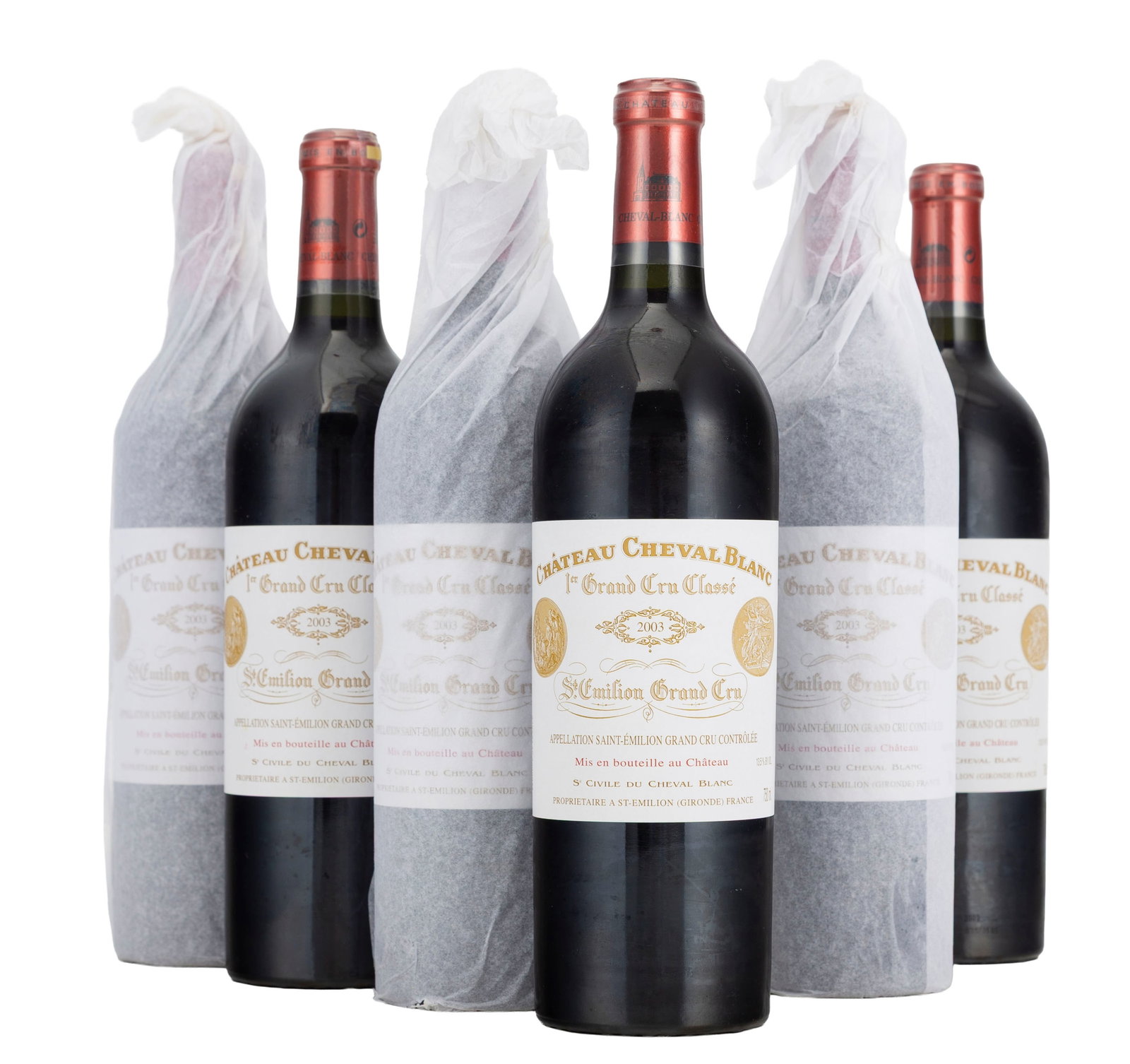 Ch. Cheval-Blanc, 2003, Saint-Emilion, 1er grand cru classé, 6 bts, CBO: Ch. Cheval-Blanc, 2003, Saint-Emilion, 1er grand cru classé, 6 bts, CBO Condition niveau parfait et bas goulot présence d'étiquettes sur la caisse