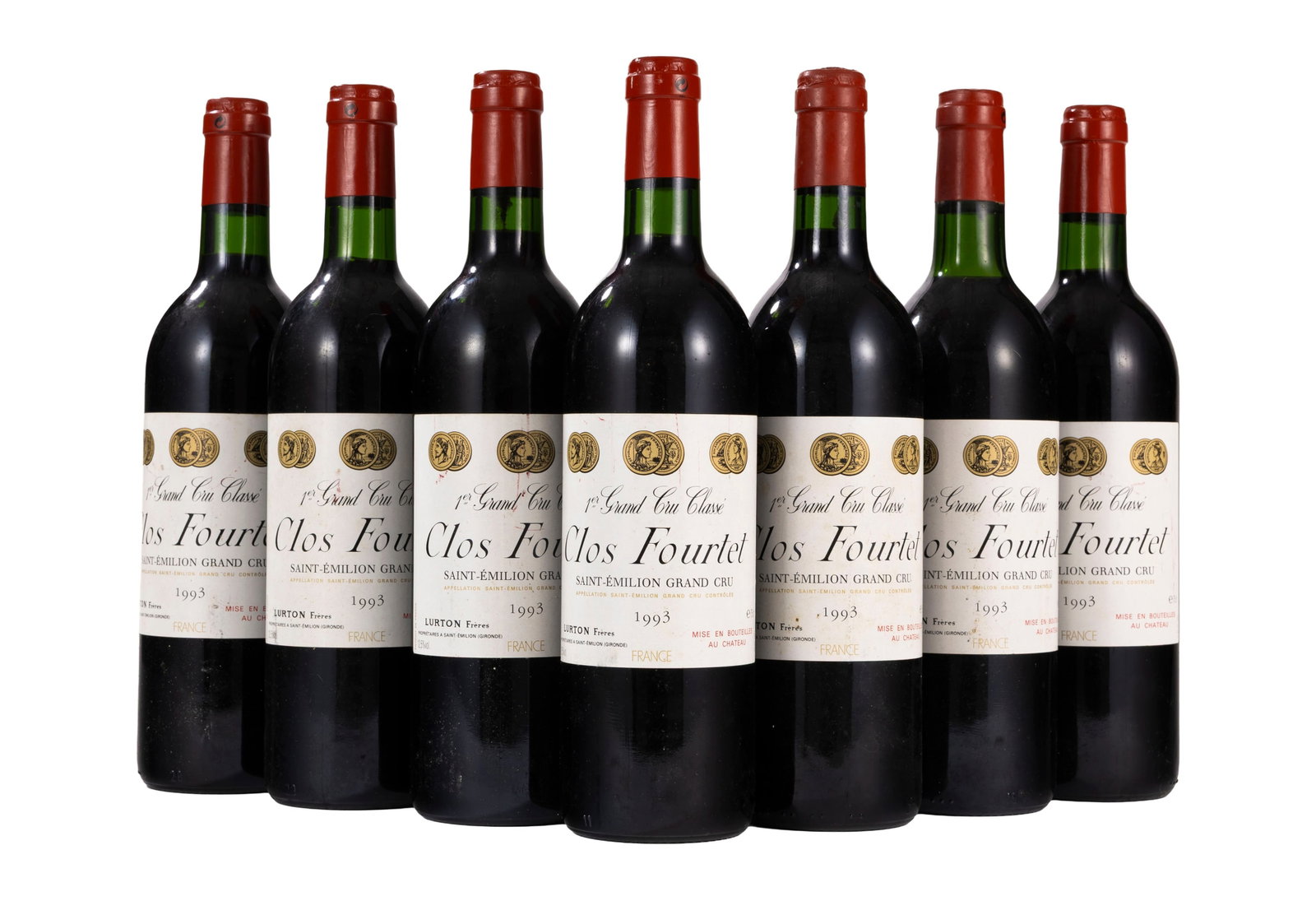 Ch. Clos Fourtet, 1993, Saint-Emilion, 7 bts: Ch. Clos Fourtet, 1993, Saint-Emilion, 7 bts Condition marques sur les étiquettes niveau bas goulot et très légèrement bas