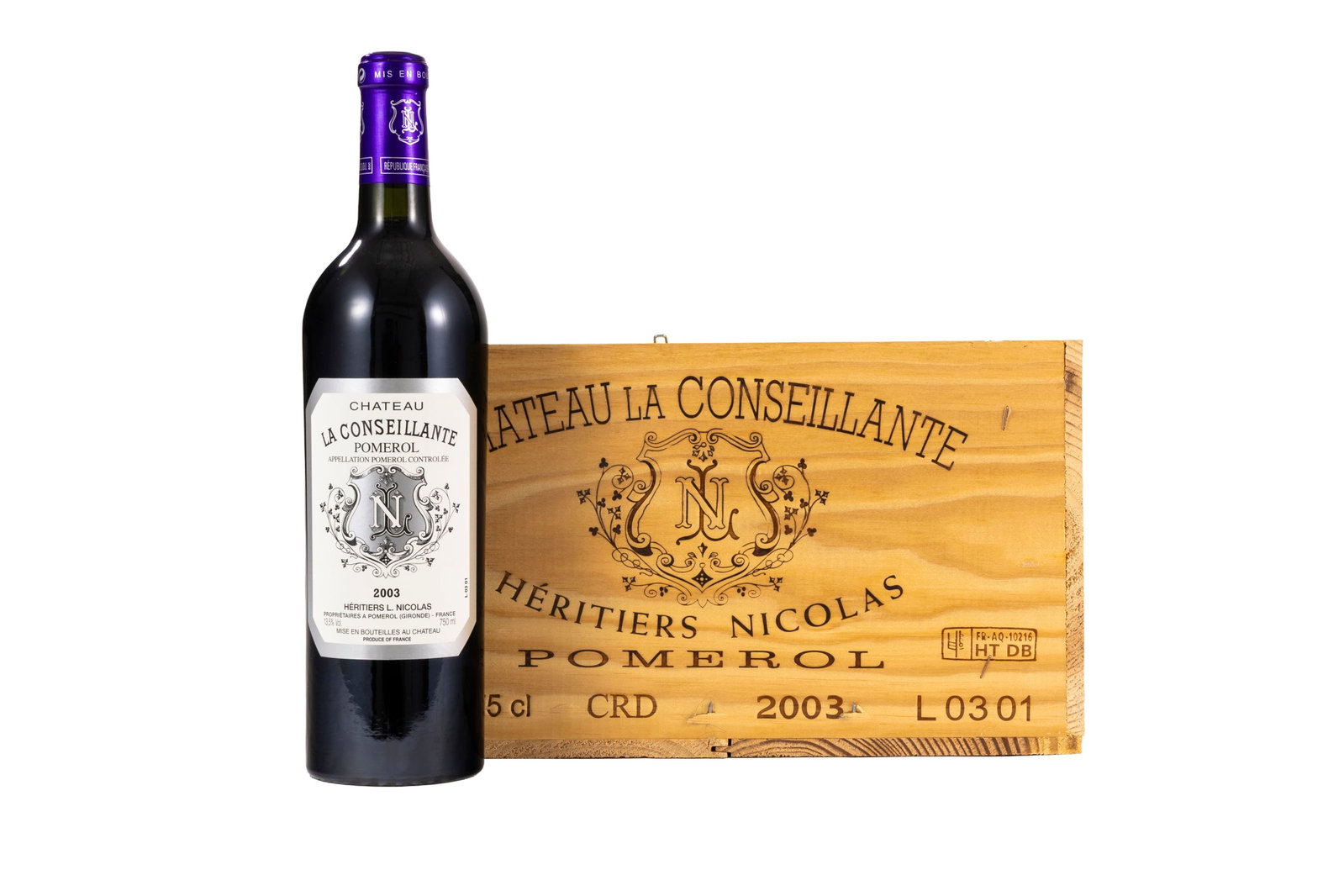 Ch. La Conseillante, 2003, Pomerol, 10 bts, CBO: Ch. La Conseillante, 2003, Pomerol, 10 bts, CBO Condition niveau bas goulot absence du couvercle de la caisse