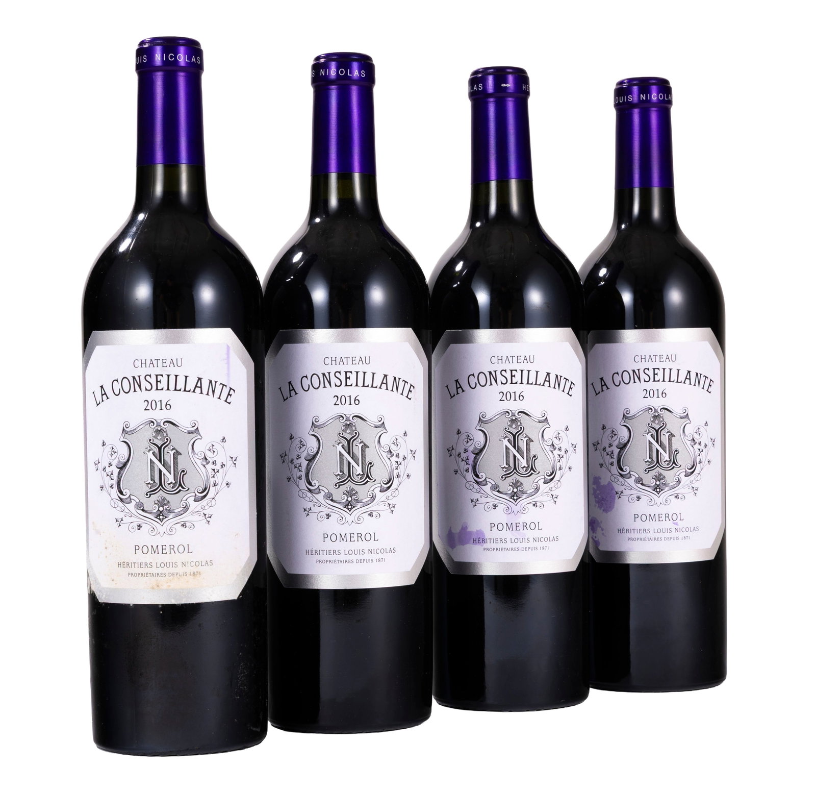 Ch. La Conseillante, 2016, Pomerol, 4 bts: Ch. La Conseillante, 2016, Pomerol, 4 bts Condition niveau bas goulot taches sur les étiquettes