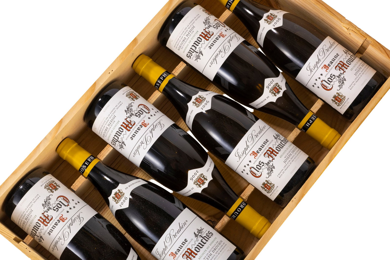 Domaine Joseph Drouhin, Beaune Clos des Mouches (blanc), 2006, 6 bts, CBO: Domaine Joseph Drouhin, Beaune Clos des Mouches (blanc), 2006, 6 bts, CBO Condition niveau: moins de 2 cm présence d'étiquettes sur la caisse