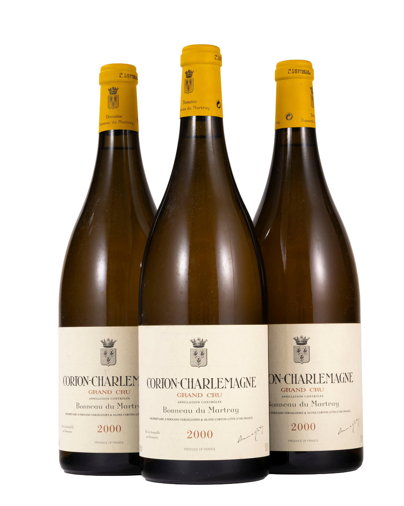 Bonneau du Martray, Corton-Charlemagne, 2000, 3 magnums: Bonneau du Martray, Corton-Charlemagne, 2000, 3 magnums Condition niveau entre 2 et 4 cm