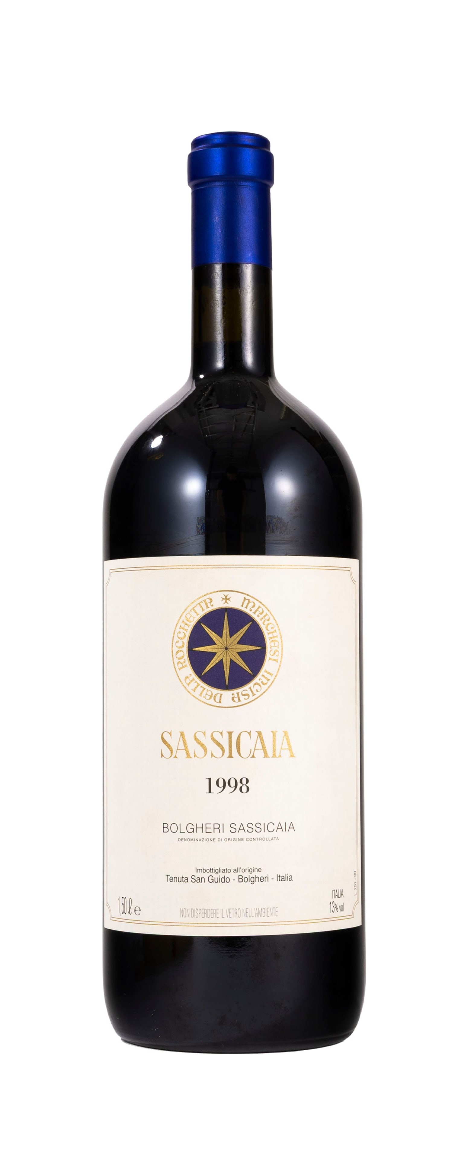 Sassicaia, Tenuta San Guido, 1998, Bolgheri, Toscane, Italie, 1 magnum, CBO: Sassicaia, Tenuta San Guido, 1998, Bolgheri, Toscane, Italie, 1 magnum, CBO Condition niveau bas goulot