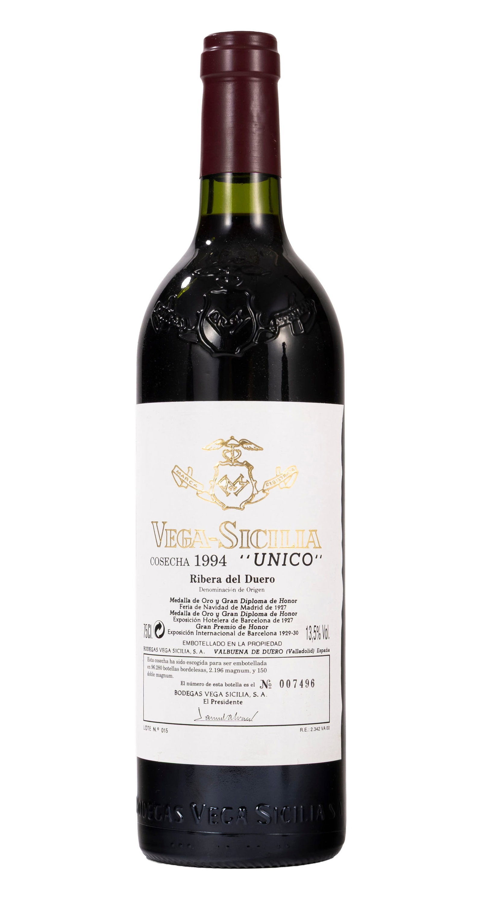 Vega-Sicilia Unico, Ribeira del Duero, 1994, 1 bt: Vega-Sicilia Unico, Ribeira del Duero, 1994, 1 bt Condition décollements sur l'étiquette niveau bas goulot