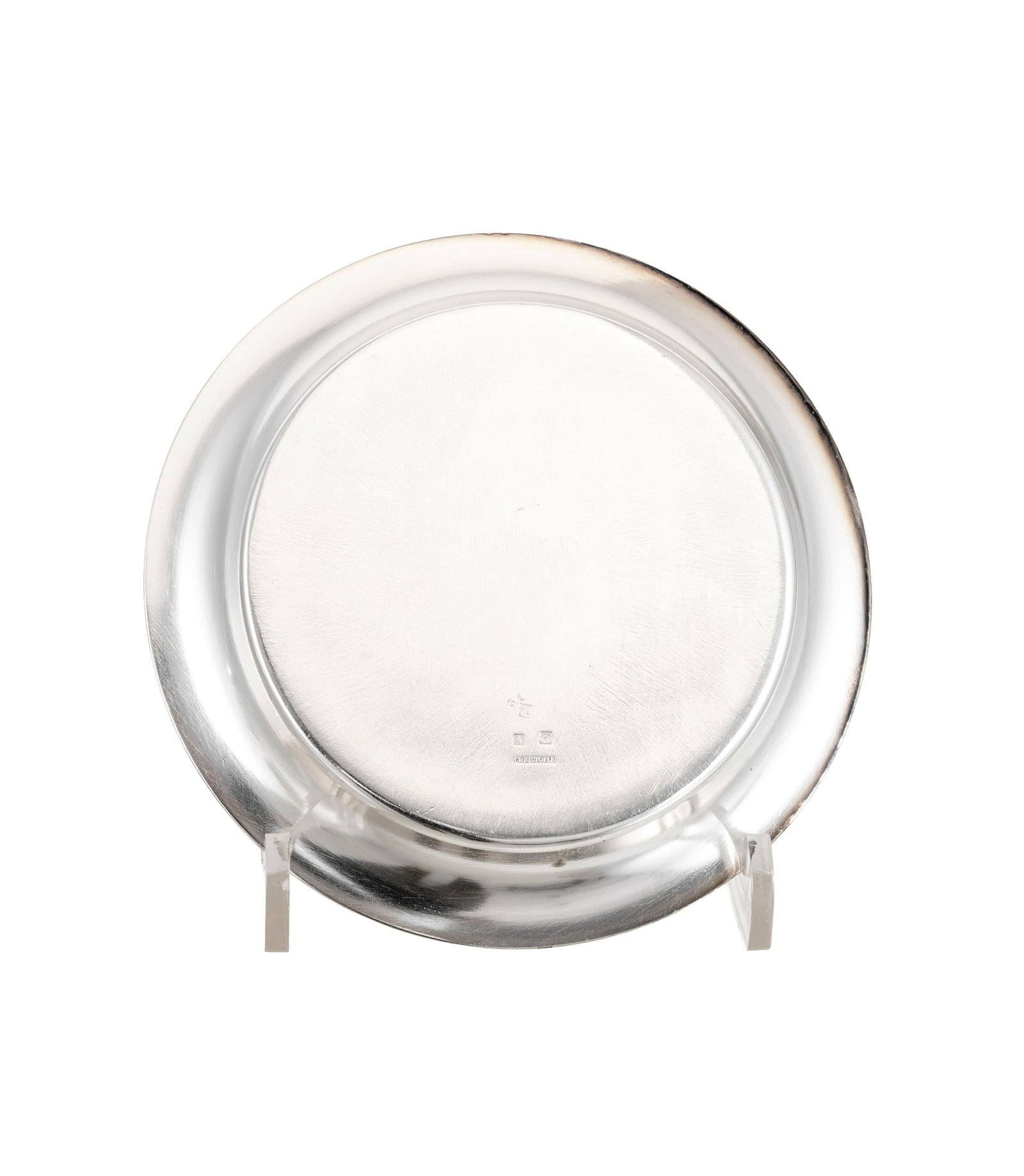 Christofle. Suite de 4 dessous de bouteille en métal argenté, à décor de perlett - 3