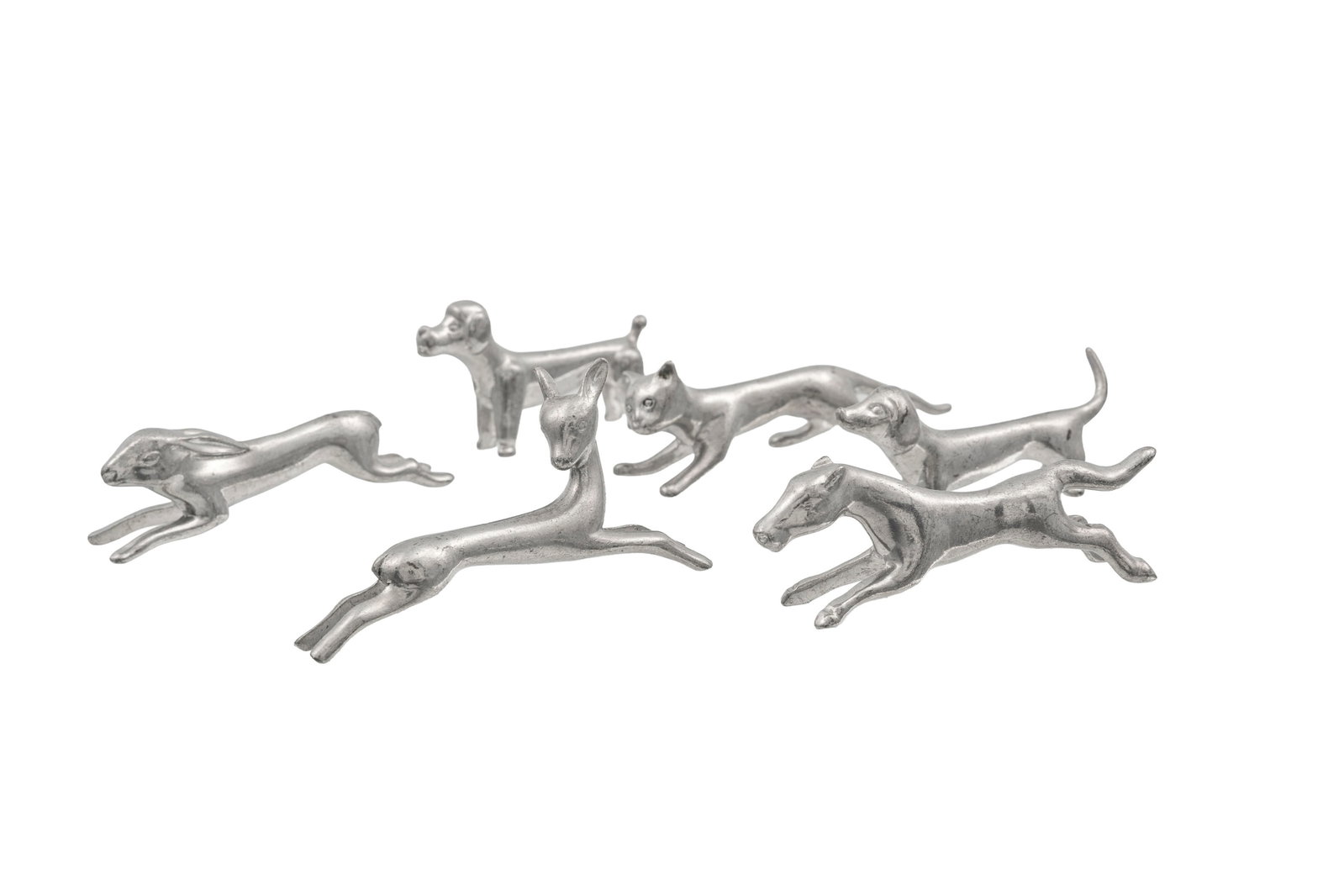 Ensemble de 6 porte-noms cygne et 6 porte-couteaux animaux en métal argenté et étain, - 2