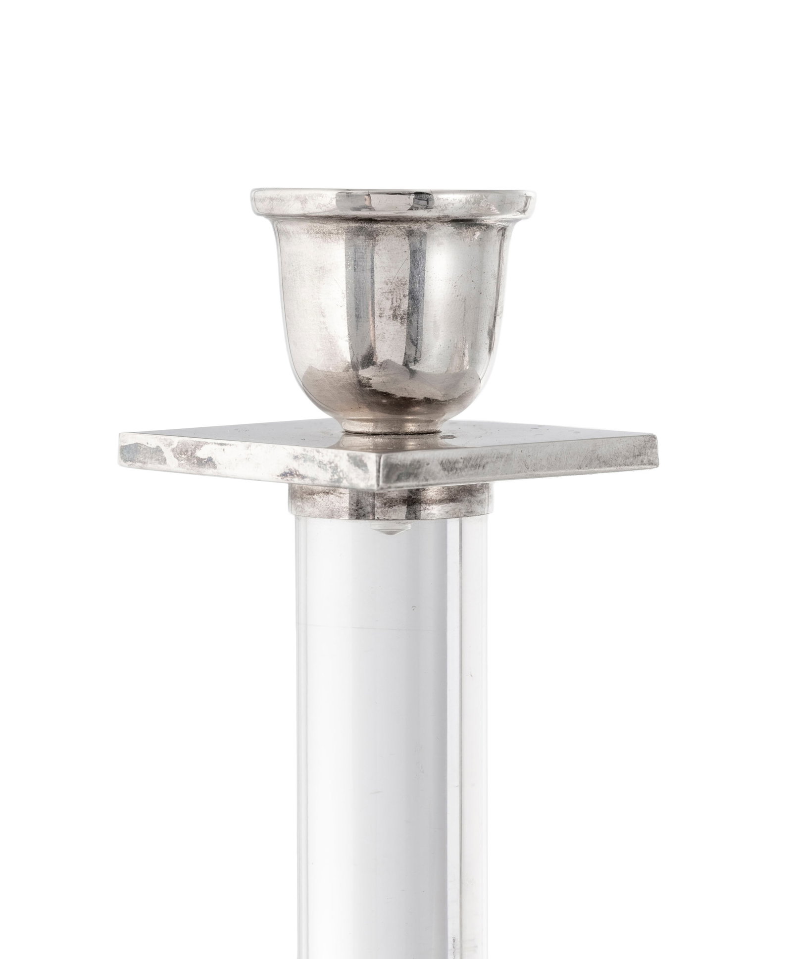 Ensemble d'1 paire de flambeaux avec plexiglas et 1 candélabre coupe en métal argenté - 4