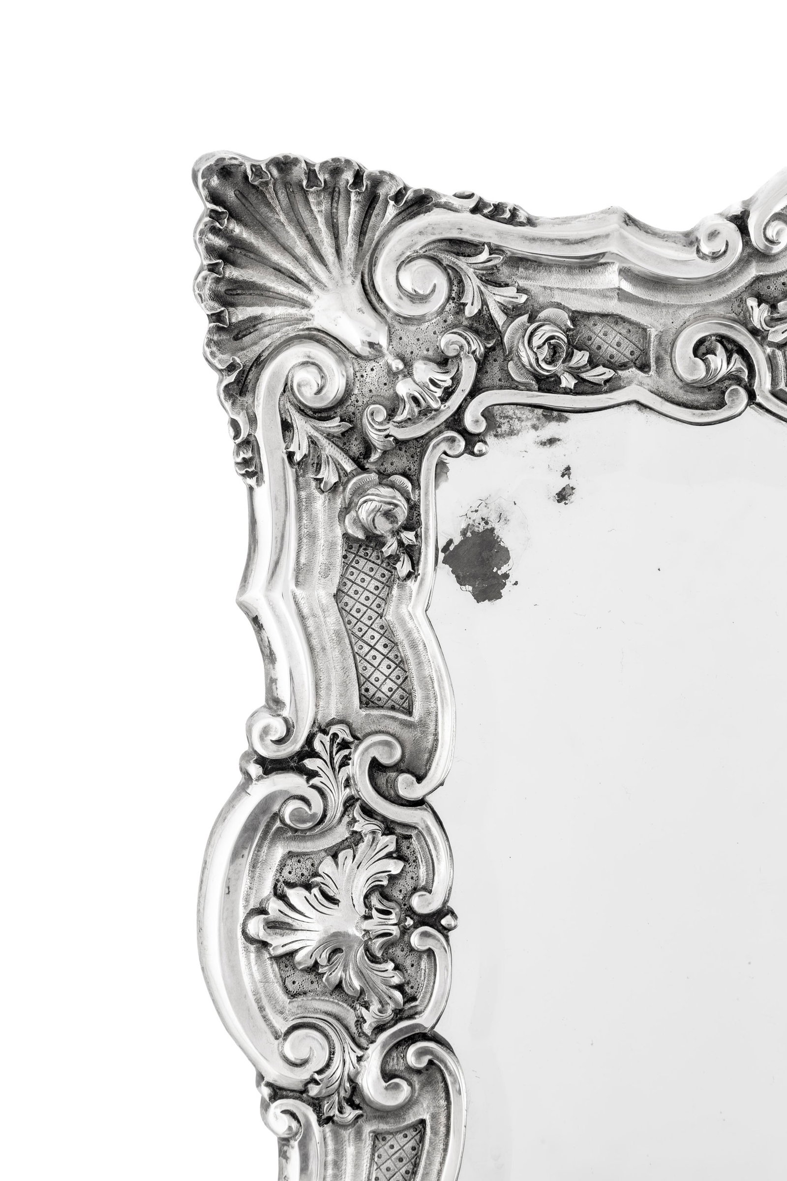 Miroir de table en métal argenté, XXe s., à riche décor de volutes et feuillage, - 3