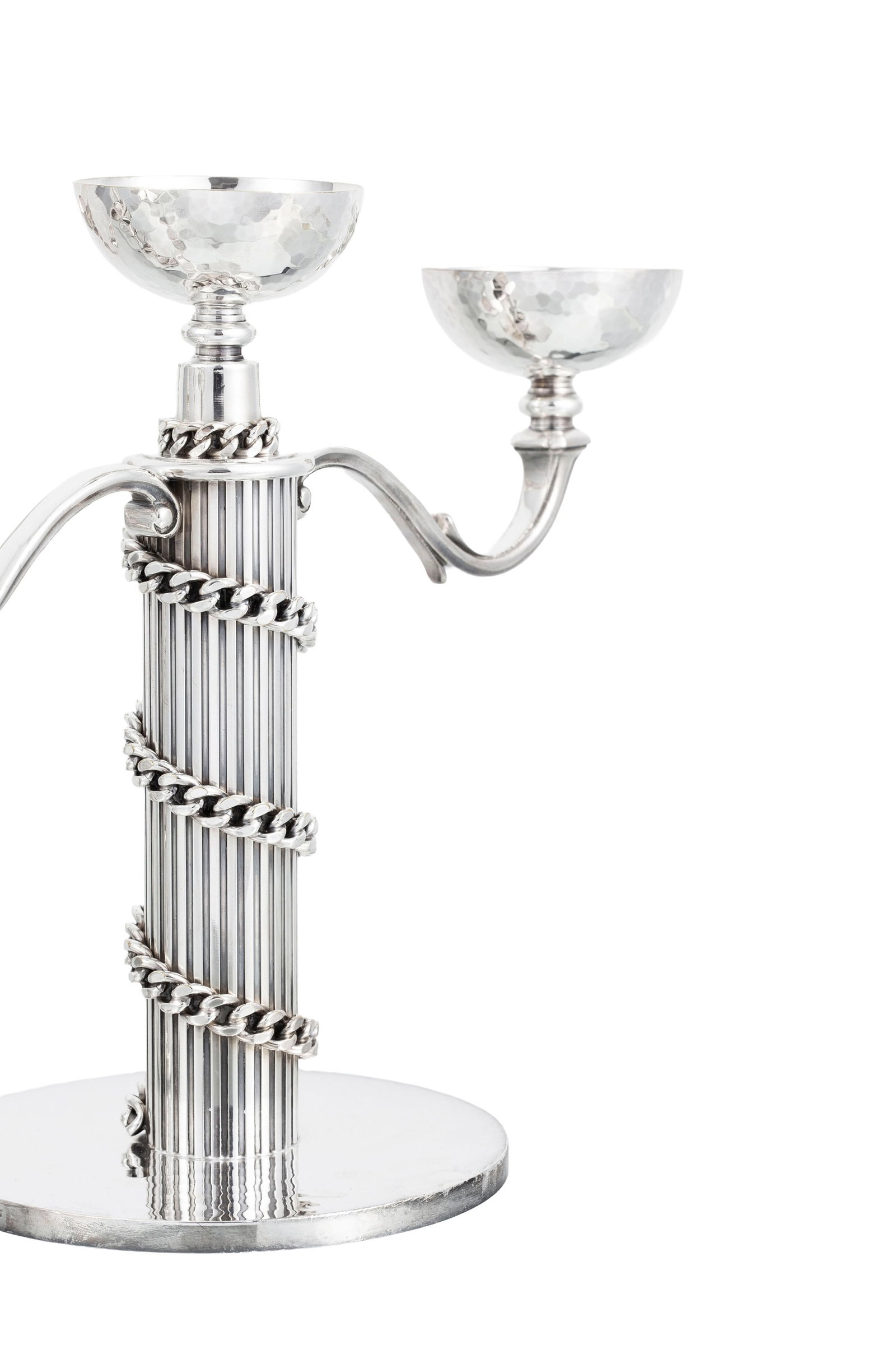 Jean Després (1889-1980). Paire de candélabres à 3 feux en métal argenté, c - 2