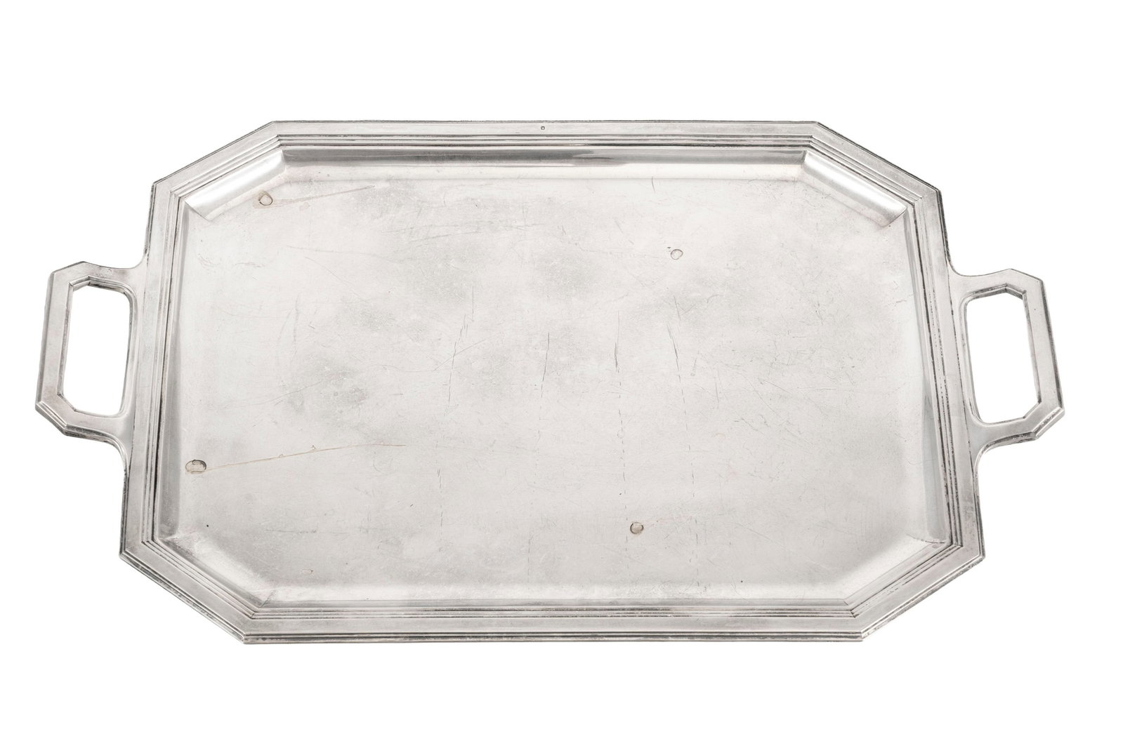 Plateau de service à pans coupés style Art Déco en argent Minerve 1er titre, à d - 2