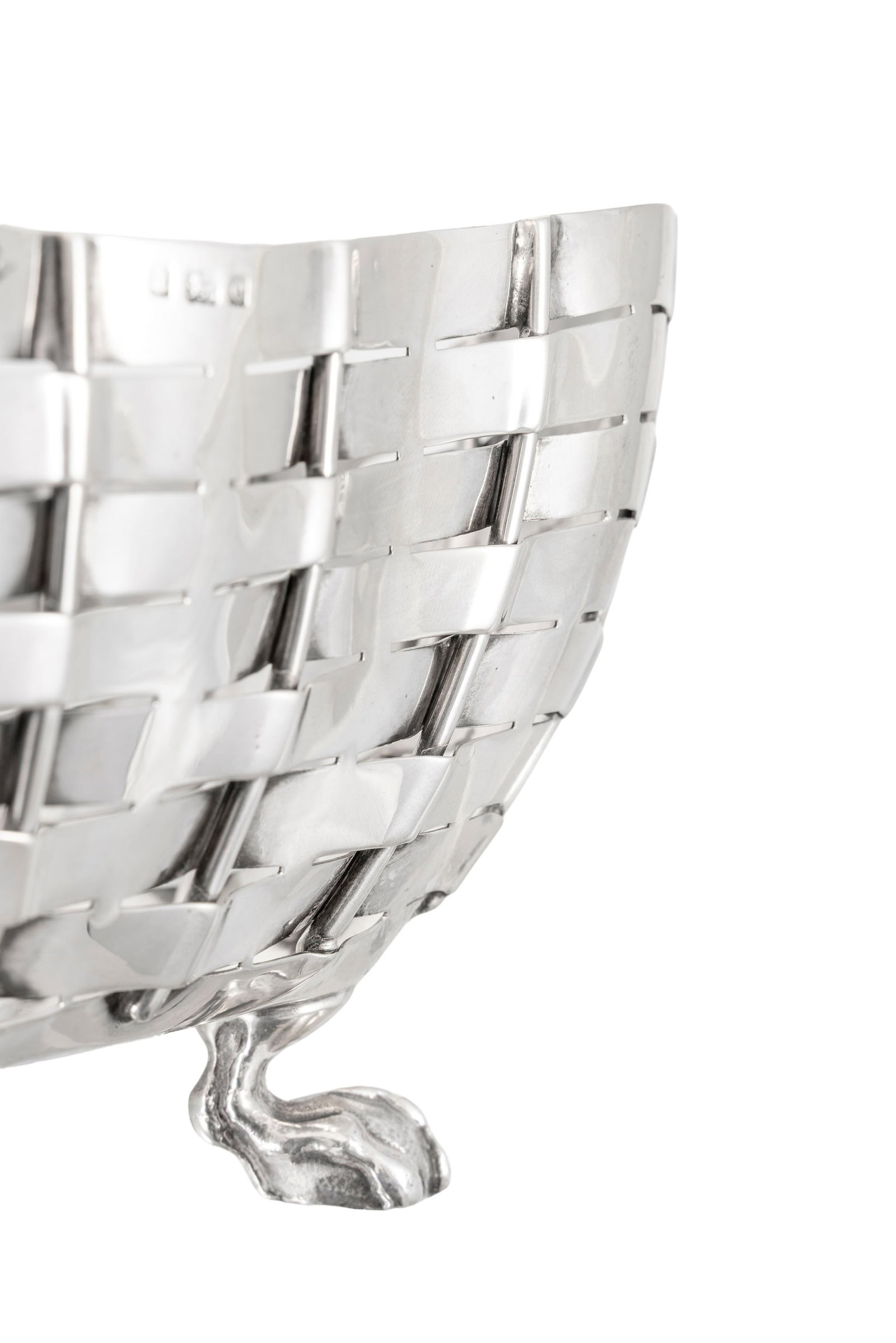 Coupe rectangulaire quadripode en argent, S Glass, Birmingham, 1904, effet tressé, long. 24 cm, - 3