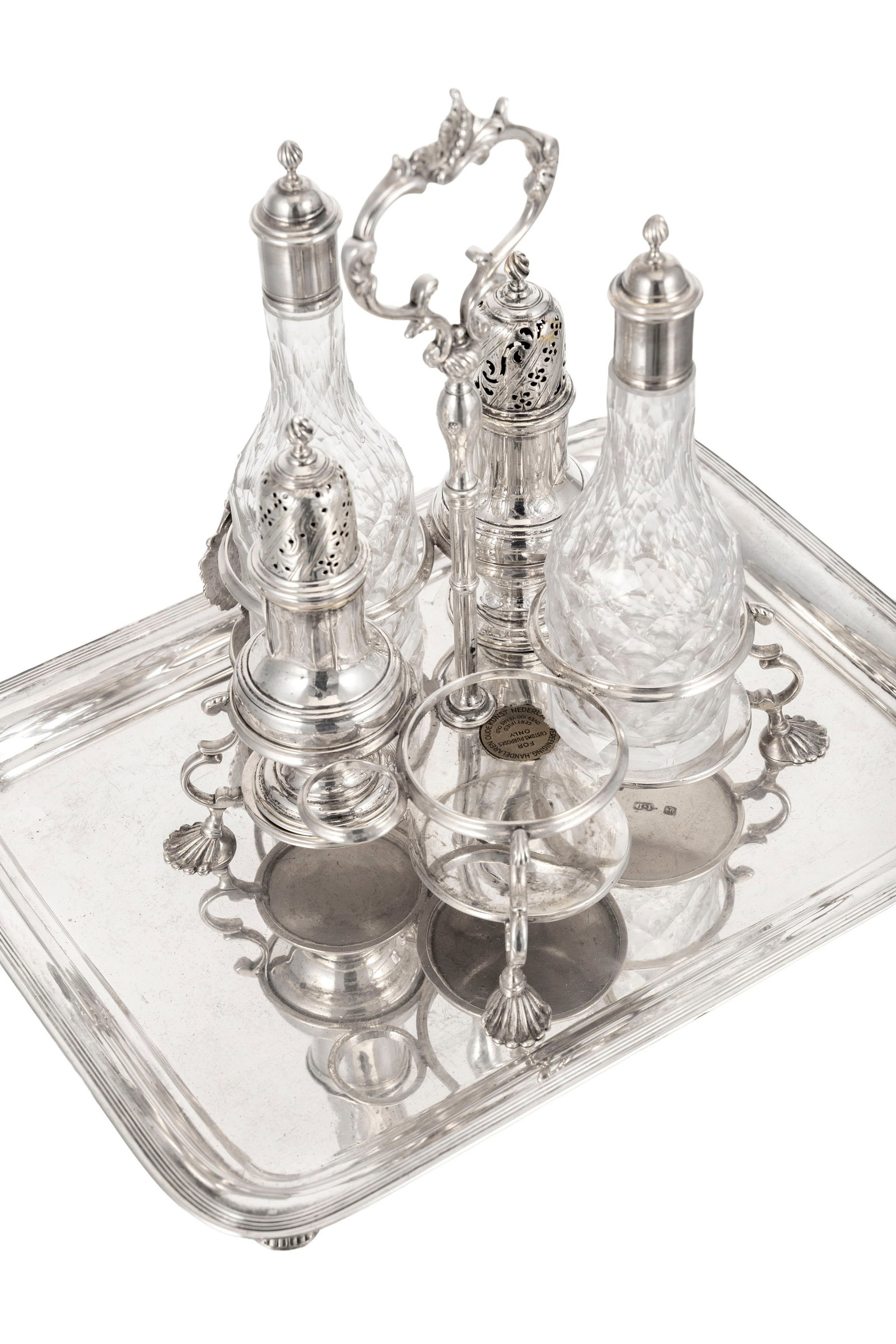 Ensemble d'1 nécessaire à condiments en argent et verre, Londres, XVIIIe s. et 1 petit pla - 3
