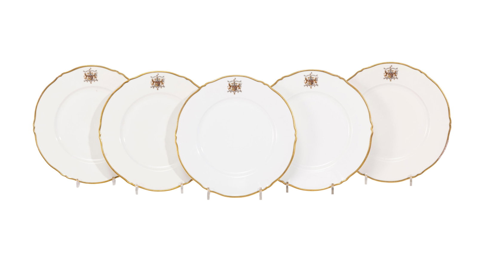 Ensemble de 12 assiettes en porcelaine blanche, marque Jules Etienne, Paris, à bordure or et ma - 2