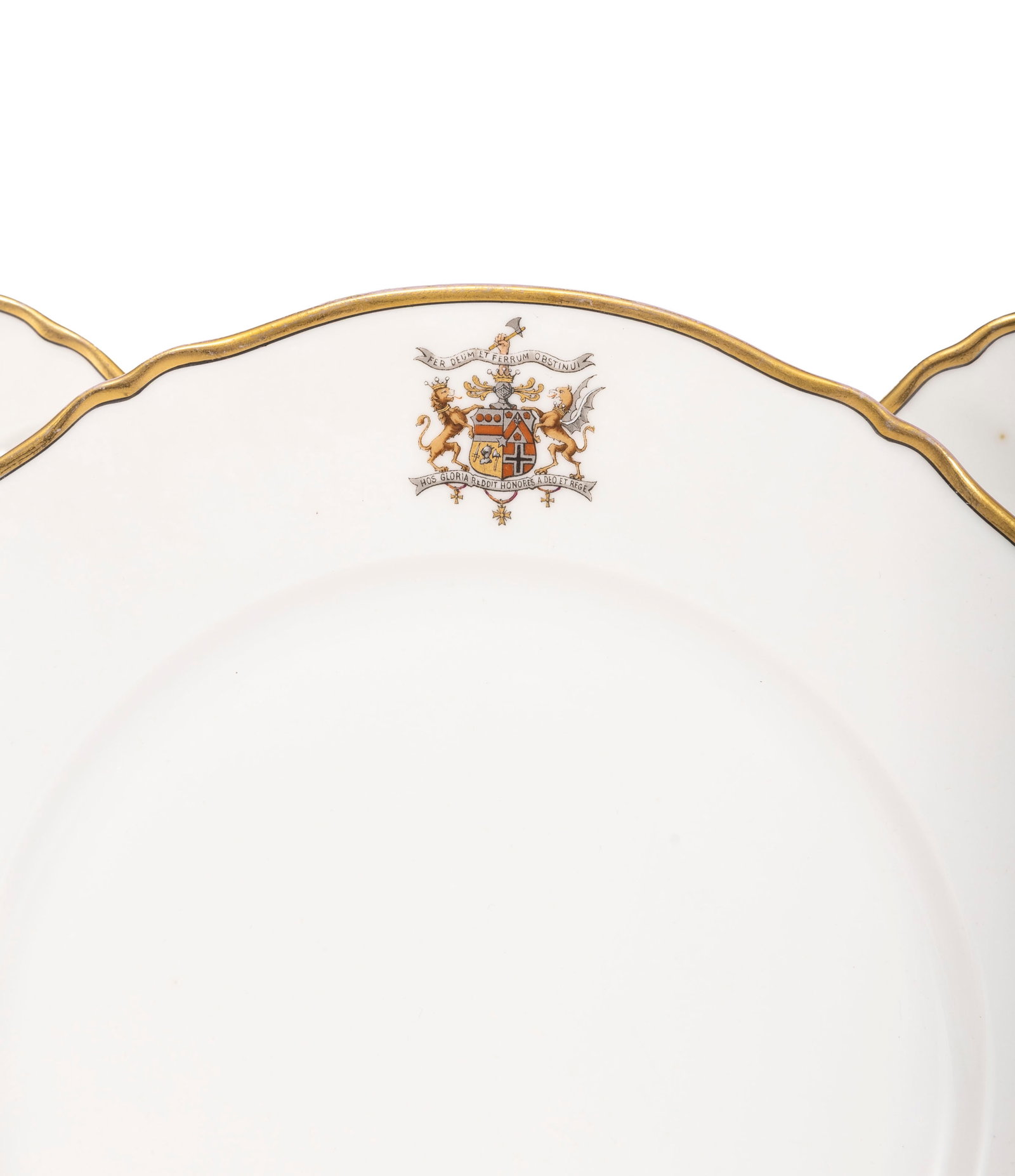 Ensemble de 12 assiettes en porcelaine blanche, marque Jules Etienne, Paris, à bordure or et ma - 4