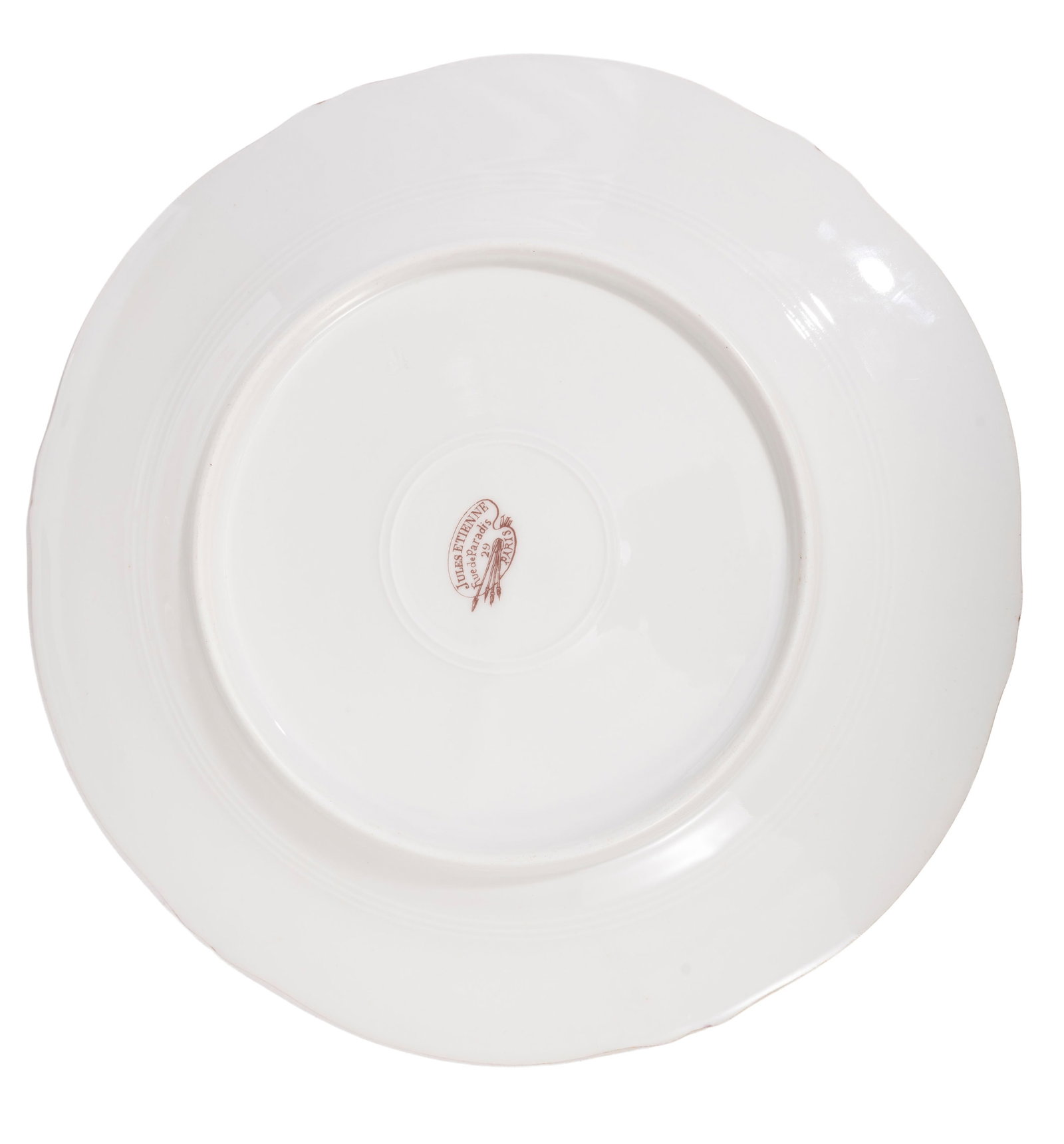 Ensemble de 12 assiettes en porcelaine blanche, marque Jules Etienne, Paris, à bordure or et ma - 7