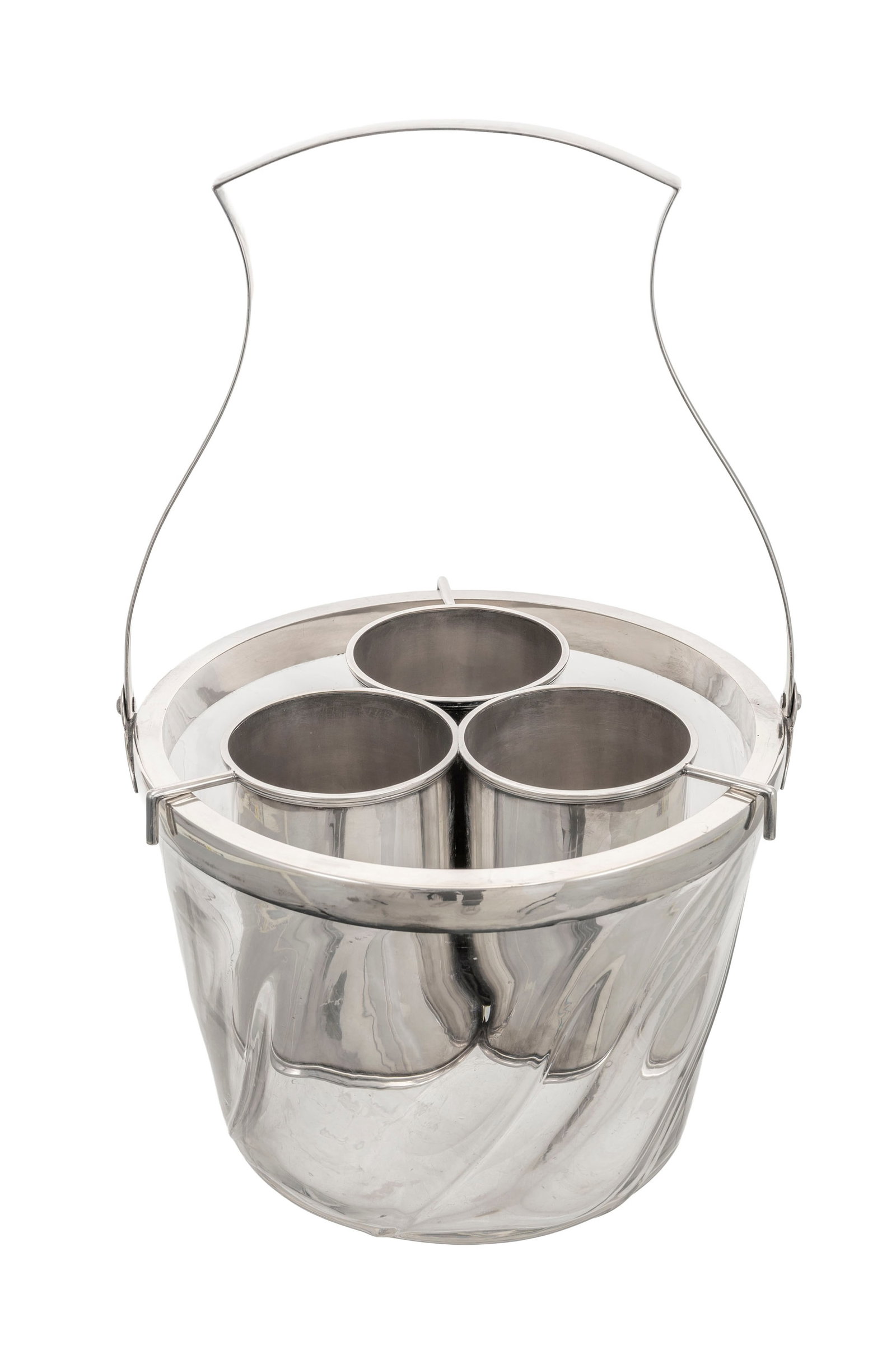 Grand seau à rafraîchir à anse pour 3 bouteilles en verre et métal argenté, - 2