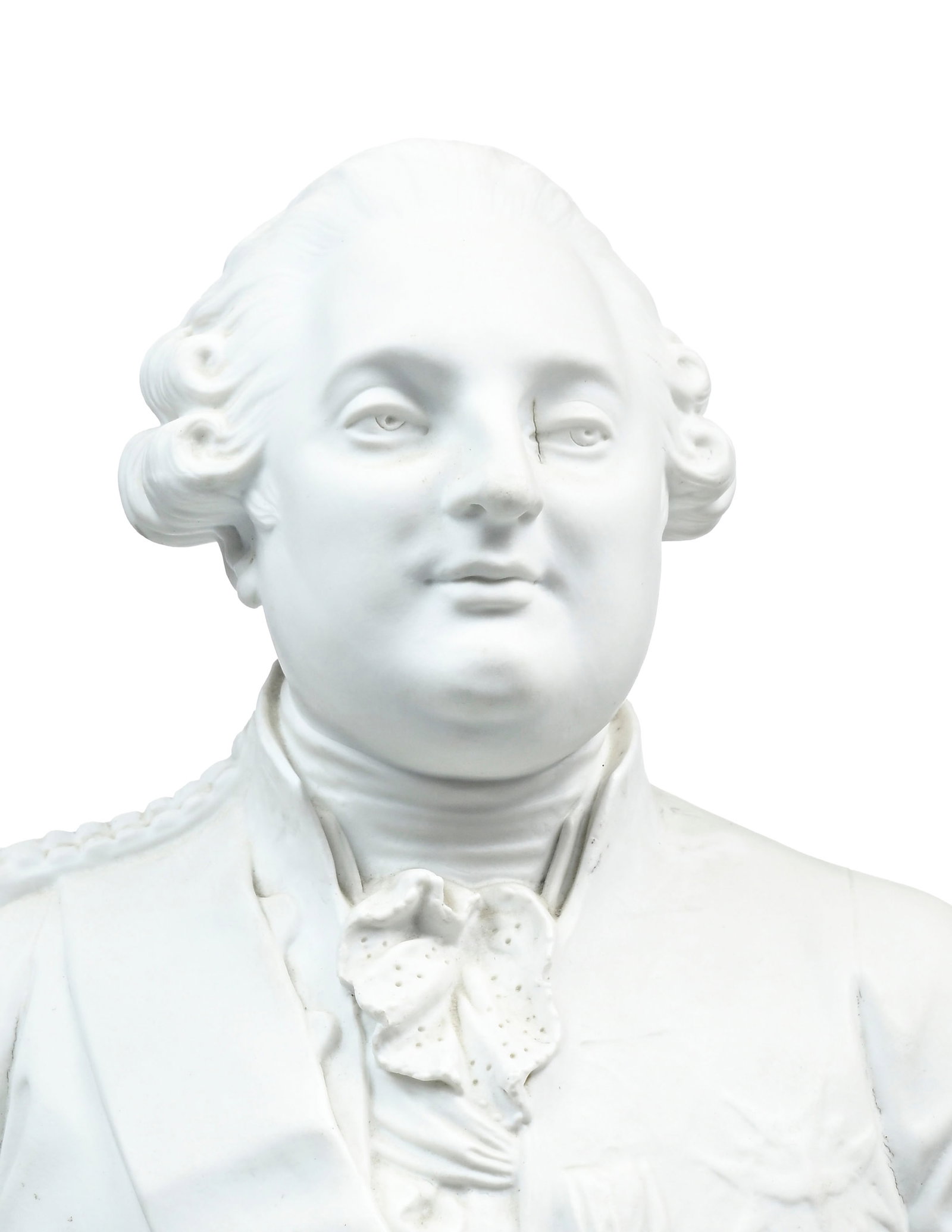 Paire de bustes de Louis XVI et Marie-Antoinette en biscuit, XXe s., posant sur des socles en bois p - 2