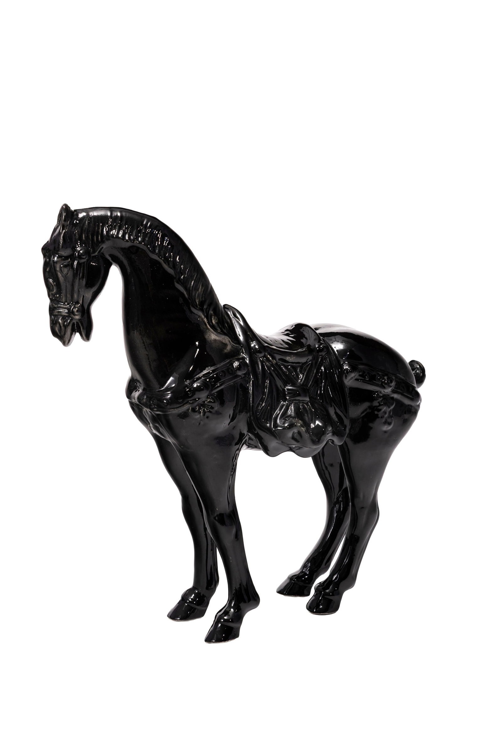 Cheval de style Tang en faïence à glaçure noire, XXe s., h. 36 cm - 2