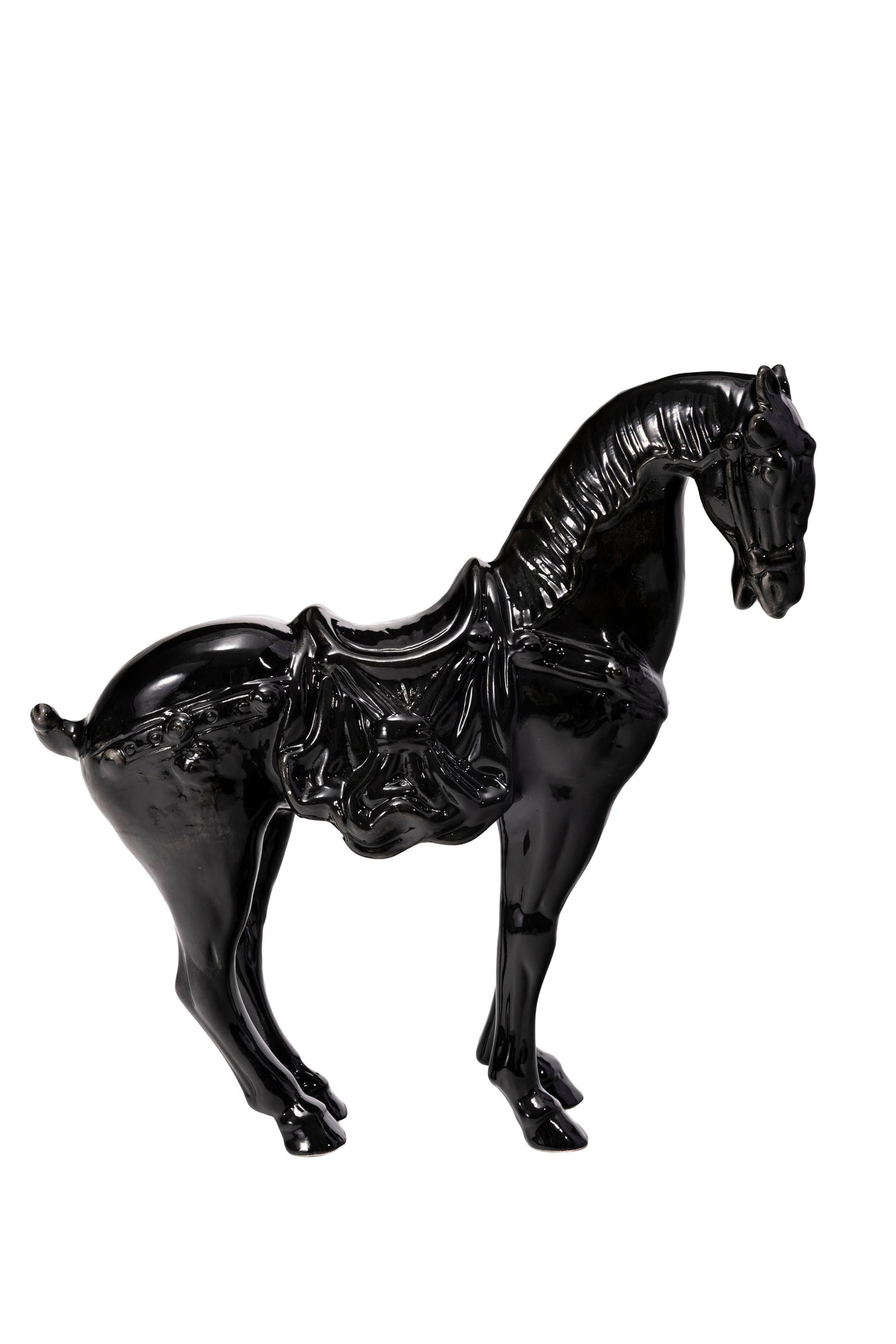 Cheval de style Tang en faïence à glaçure noire, XXe s., h. 36 cm - 3