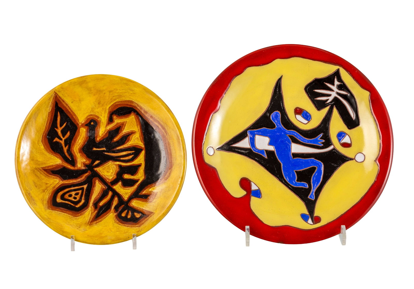 Jean Lurçat (1892-1966). Ensemble de 2 assiettes en céramique émaillée, l'1  - 2