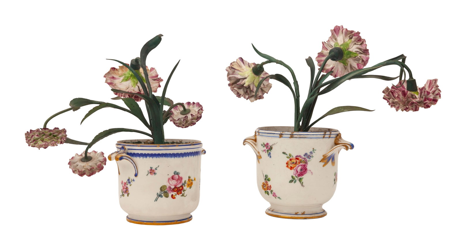 Paire de cache-pots en porcelaine et tôle peinte dans le goût de Sèvres, à d - 2
