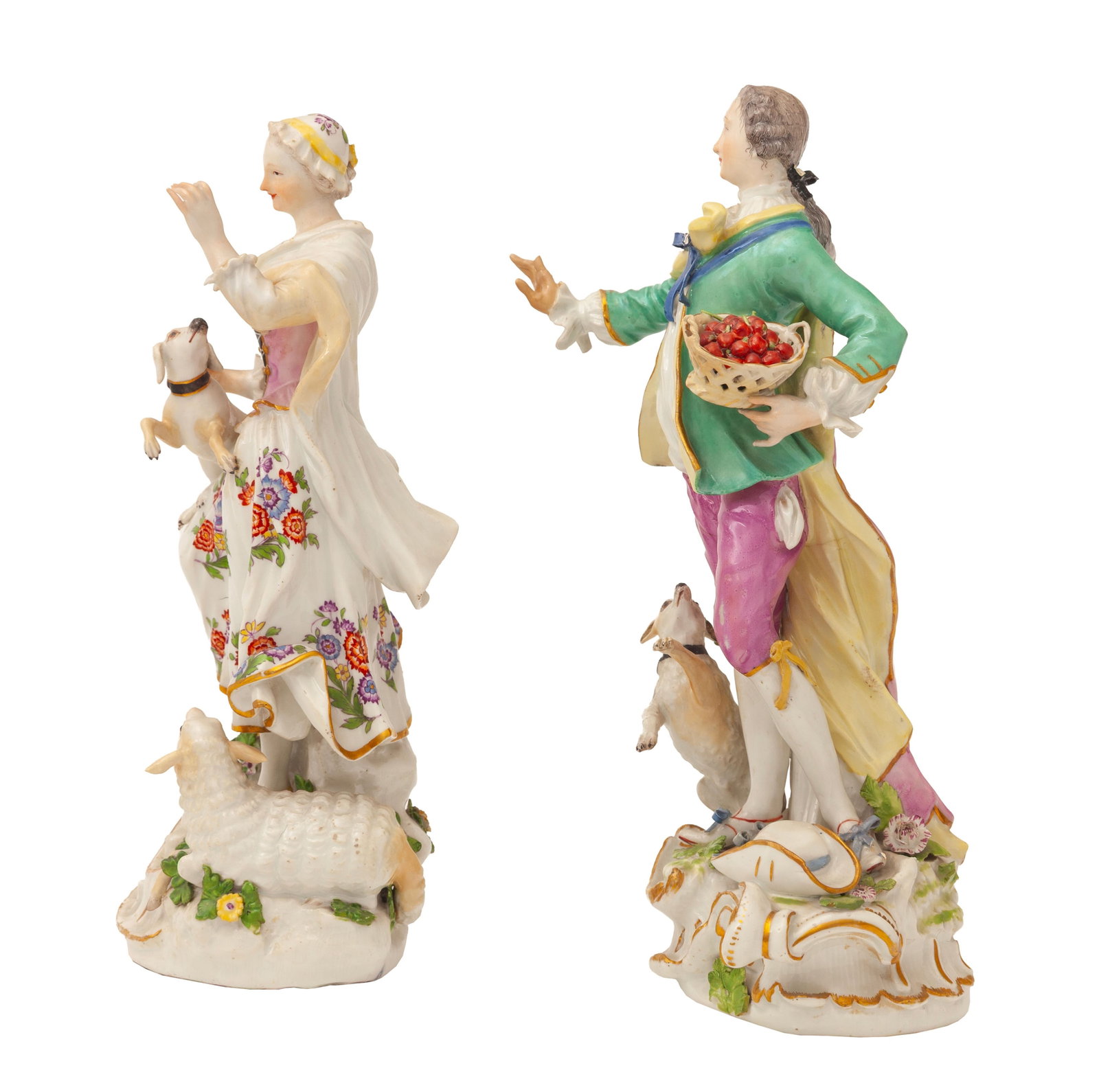 Meissen. Berger et bergère en porcelaine, XIXe s., h. 26,5 et 27,5 cm - 2
