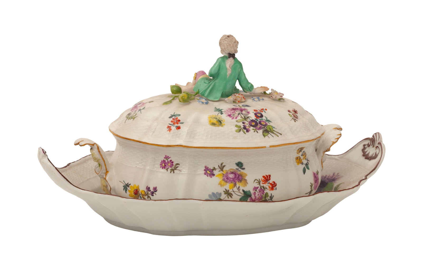 Meissen. Ensemble d'1 terrine et 1 présentoir en porcelaine, XIXe s., à décor de fleu - 3