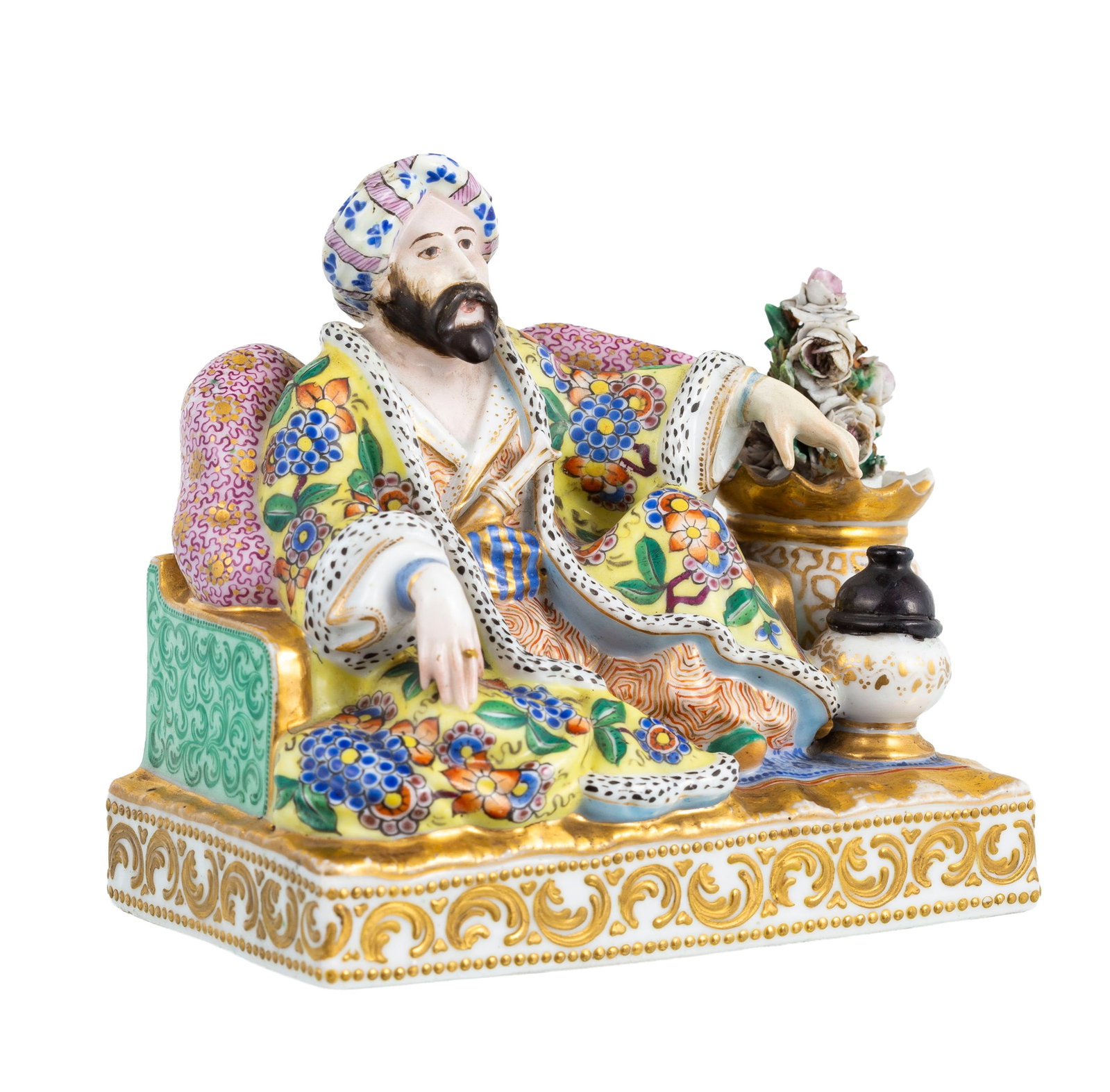 Jacob Petit. Sultan en porcelaine, Paris, XIXe s., rehauts or, h. 10,5 cm: Jacob Petit. Sultan en porcelaine, Paris, XIXe s., rehauts or, h. 10,5 cm Condition éclats et restaurations Provenance Fondée en 1830 par Jacob Petit (1796-18