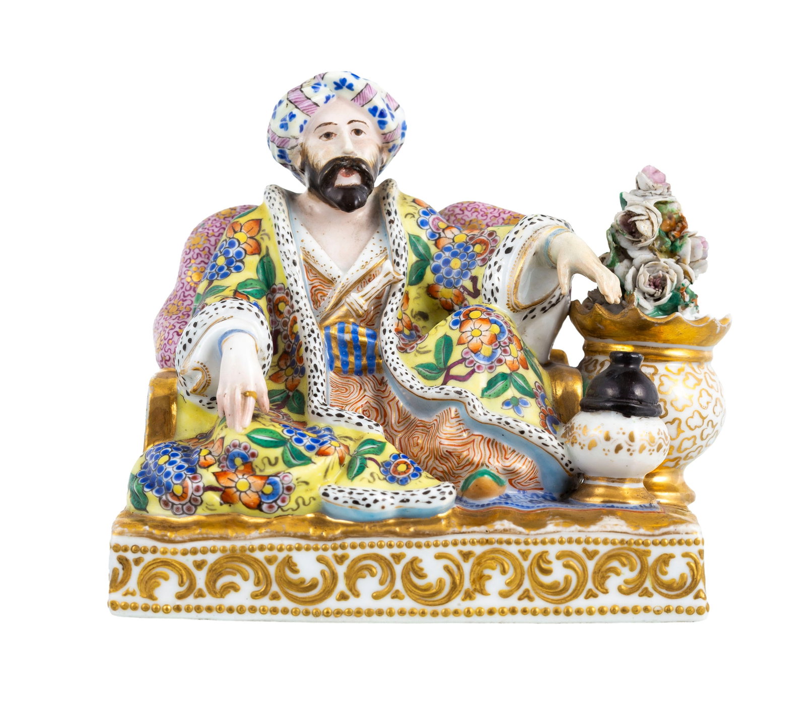 Jacob Petit. Sultan en porcelaine, Paris, XIXe s., rehauts or, h. 10,5 cm - 2