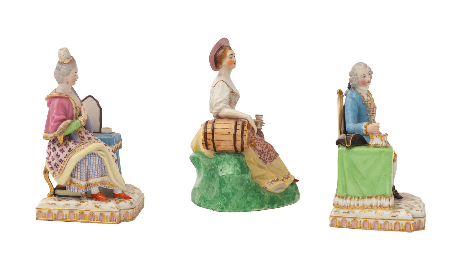 Jacob Petit. Ensemble de 3 figures assises en porcelaine, Paris, XIXe s., à décor polychro - 2