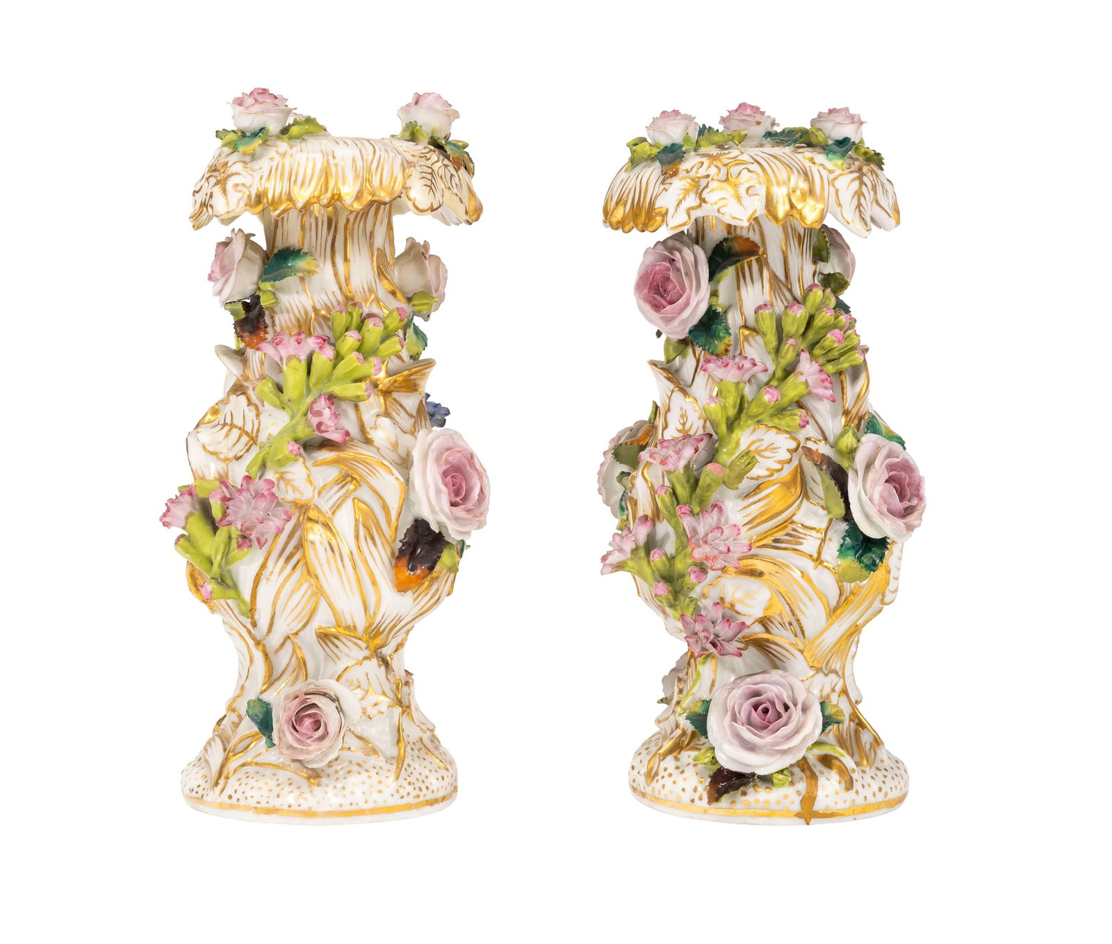 Jacob Petit. Paire de vases balustres en porcelaine, XIXe s., à décor de fleurs et rehauts - 3