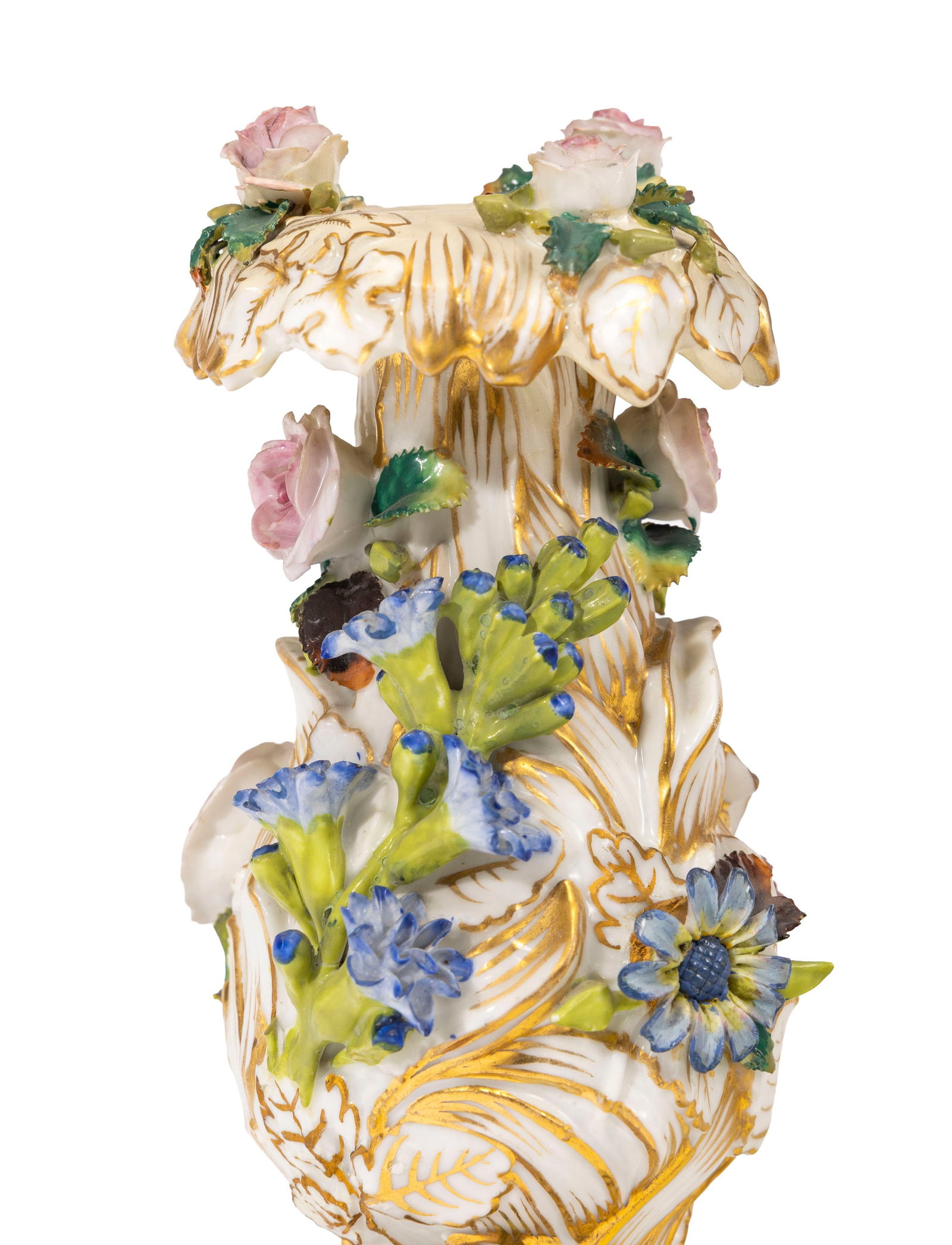 Jacob Petit. Paire de vases balustres en porcelaine, XIXe s., à décor de fleurs et rehauts - 4