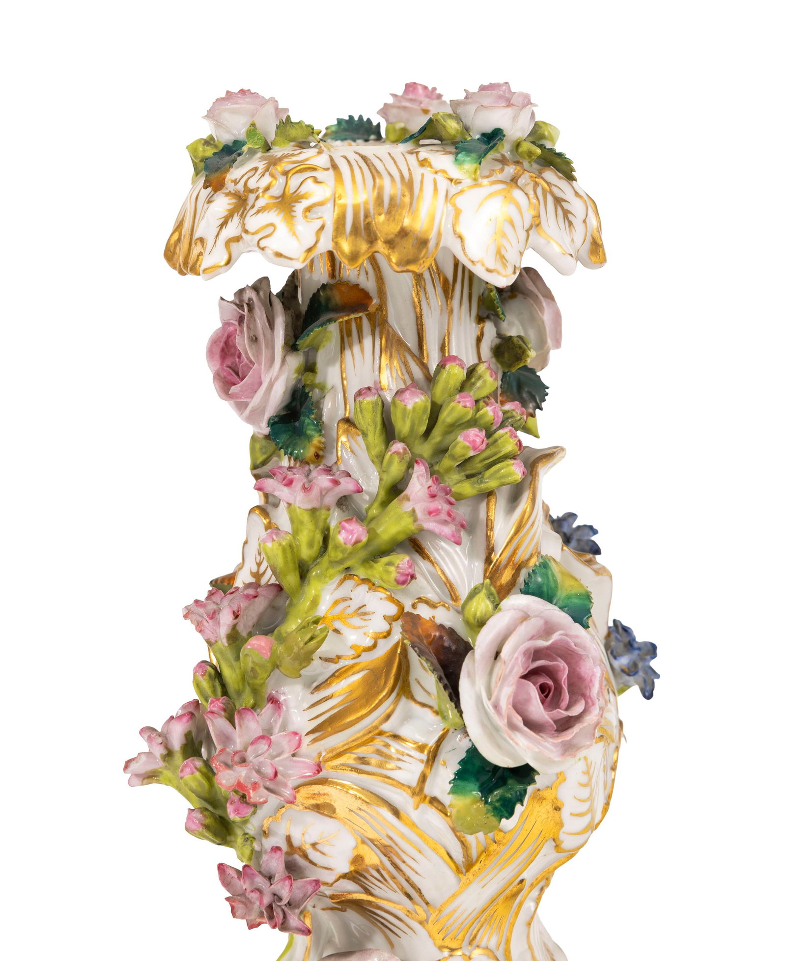 Jacob Petit. Paire de vases balustres en porcelaine, XIXe s., à décor de fleurs et rehauts - 5